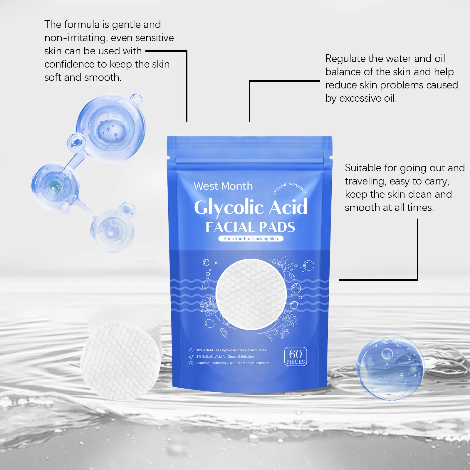 Salicylic Acid Cleansing Pads - Gentle Hydrating Pore Refiner - West&Month 6 salicylic acid pad gently clean hydrate West Month 254 4308