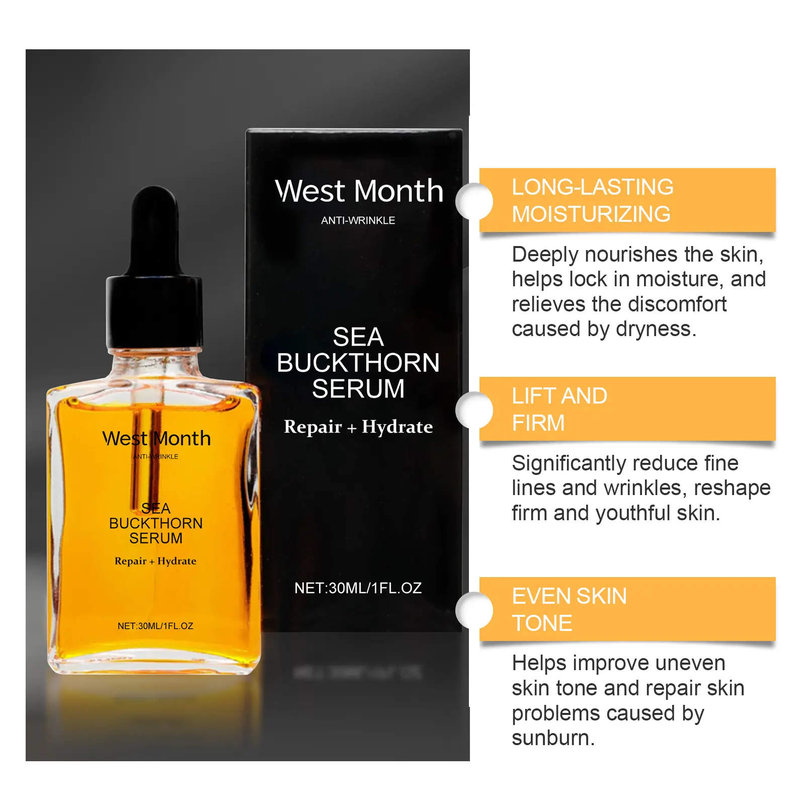 Sea Buckthorn Moisturizing Essence for Hydrating & Firming - West&Month 8 sea buckthorn essence gentle moisturize firm tender West Month 548 8331