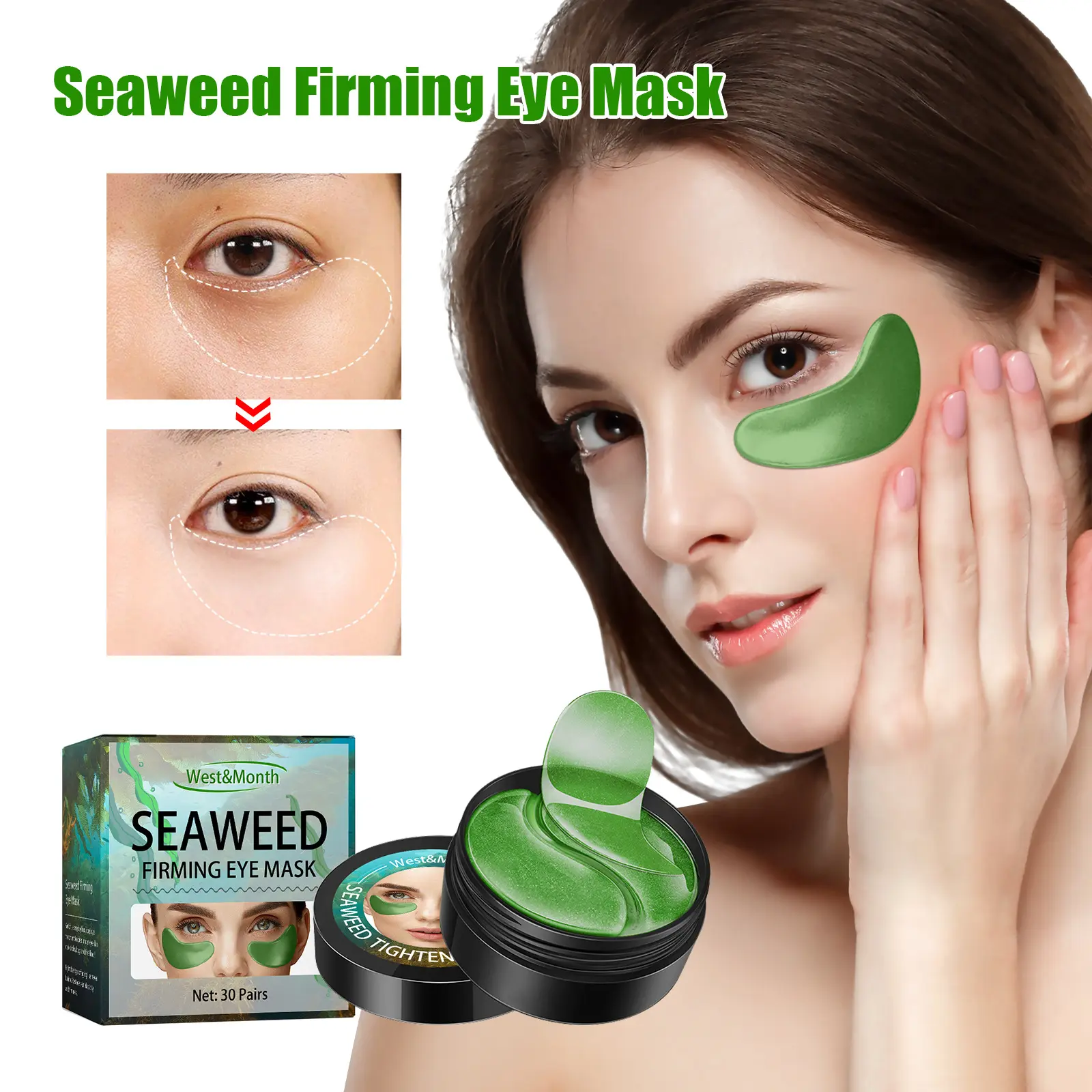 Seaweed Firming Eye Mask for Moisturizing & Lifting - West&Month 2 seaweed eye mask moisturize lift gentle care West Month 503 7693