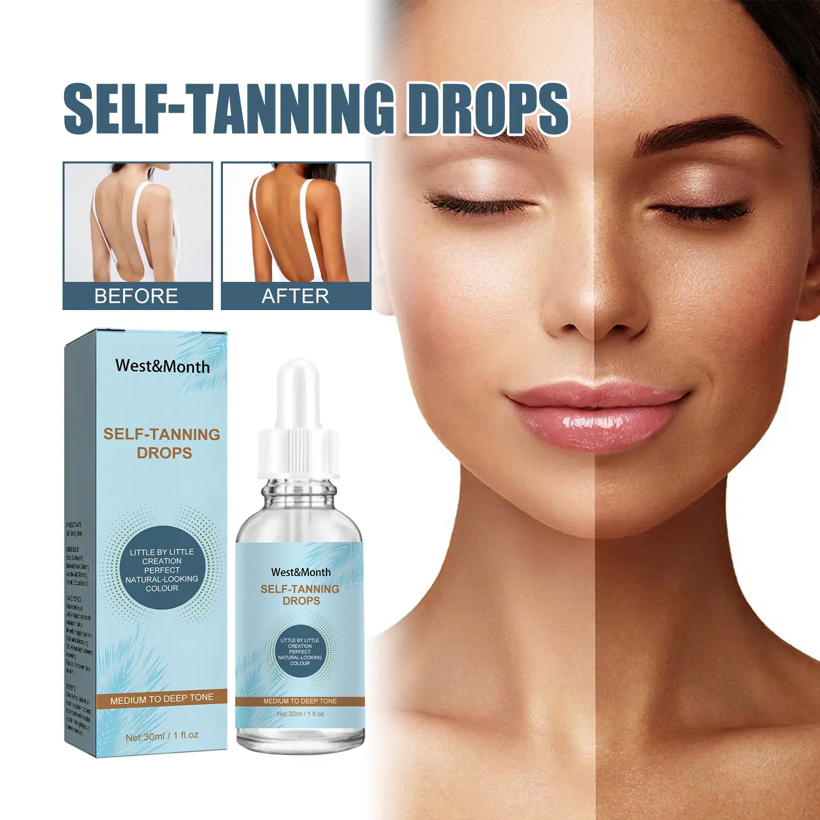 Self-Tanning Body Drops Moisturizing Essence for Natural Glow West&Month 1 self tanning drops outdoor moisturizing tanning West Month 345 5475