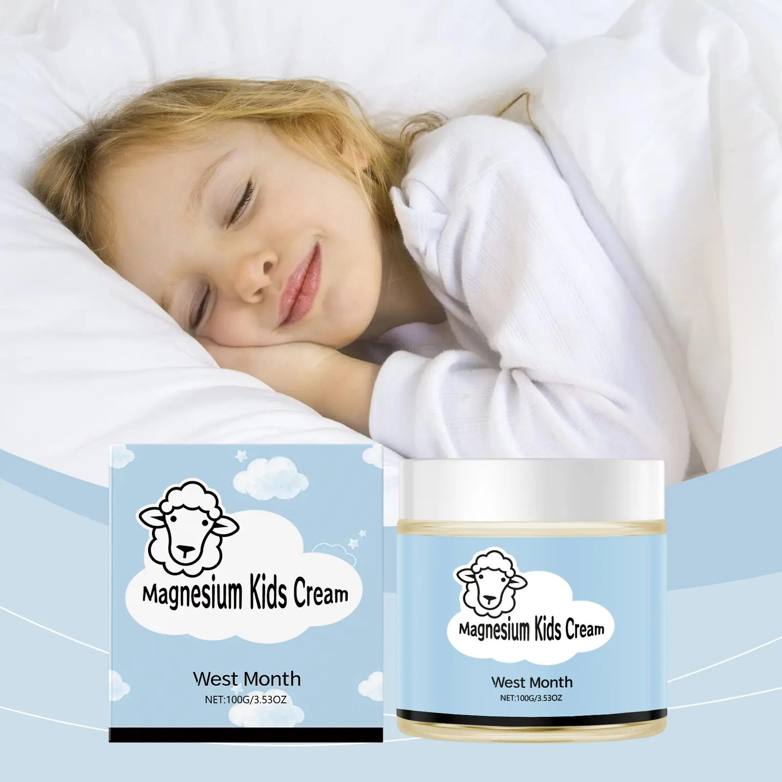 Kids Magnesium Body Cream Moisturizing & Refreshing Formula - West&Month 2 sheep magnesium cream kids sleep moisturizing West Month 085 2162