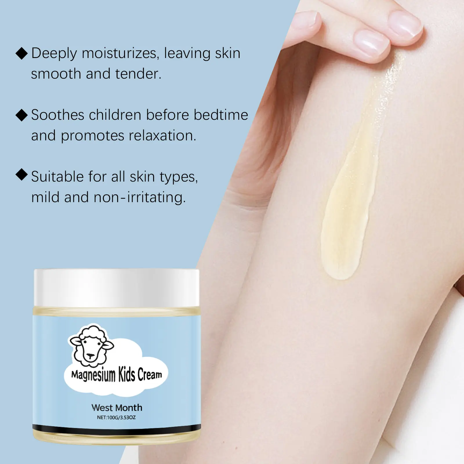 Kids Magnesium Body Cream Moisturizing & Refreshing Formula - West&Month 5 sheep magnesium cream kids sleep moisturizing West Month 085 2164