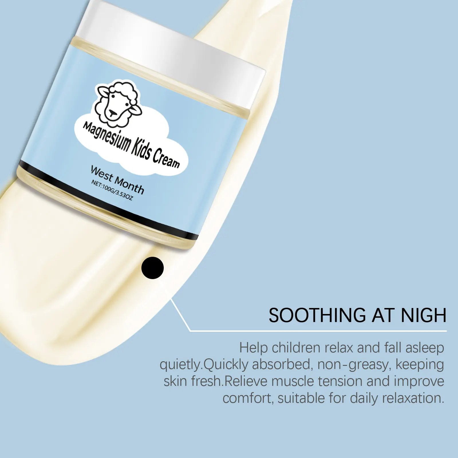 Kids Magnesium Body Cream Moisturizing & Refreshing Formula - West&Month 7 sheep magnesium cream kids sleep moisturizing West Month 085 2169