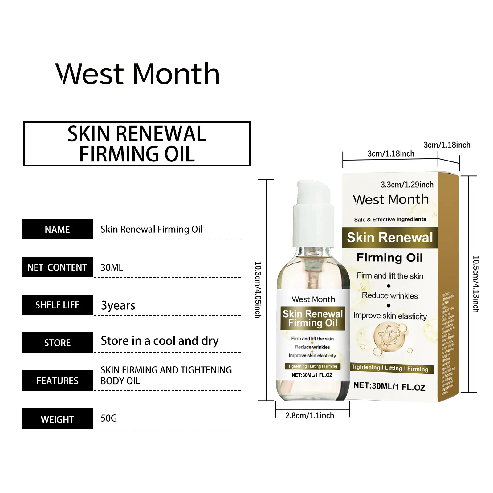 Firming Moisturizing Body Oil for Skin Elasticity - West&Month 1 skin care oil firm moisturize daily massage West Month 650 9406