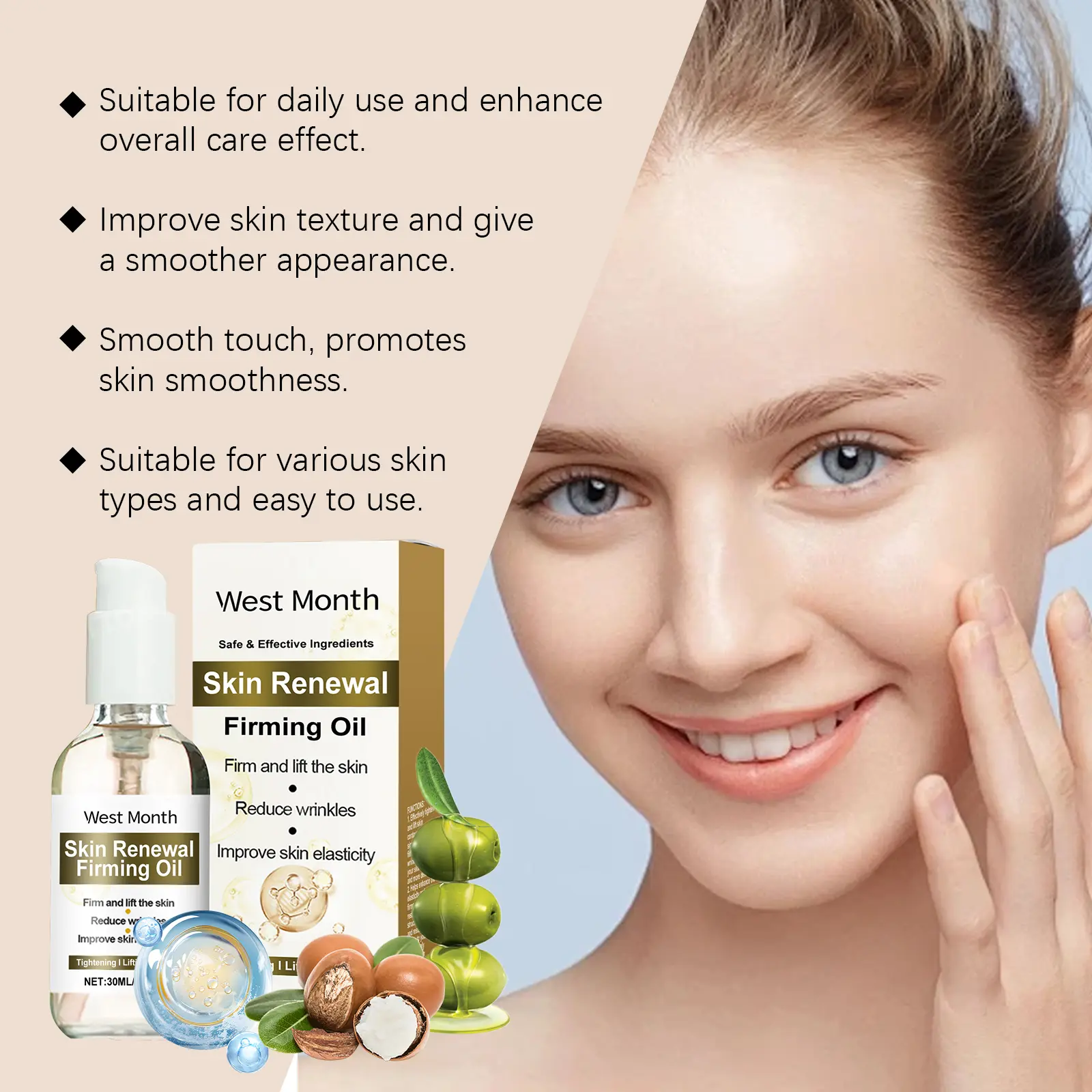 Firming Moisturizing Body Oil for Skin Elasticity - West&Month 7 skin care oil firm moisturize daily massage West Month 650 9409