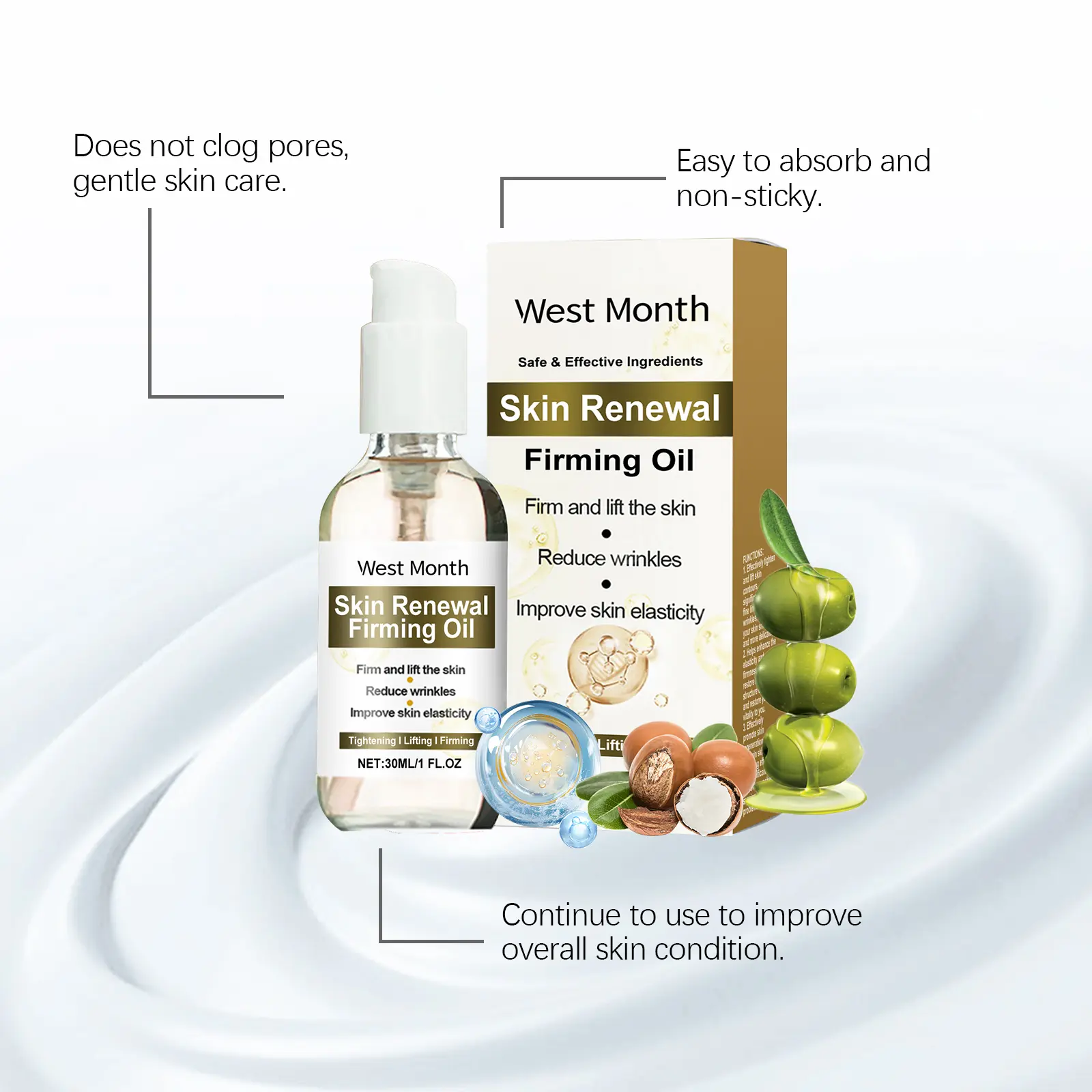 Firming Moisturizing Body Oil for Skin Elasticity - West&Month 9 skin care oil firm moisturize daily massage West Month 650 9410