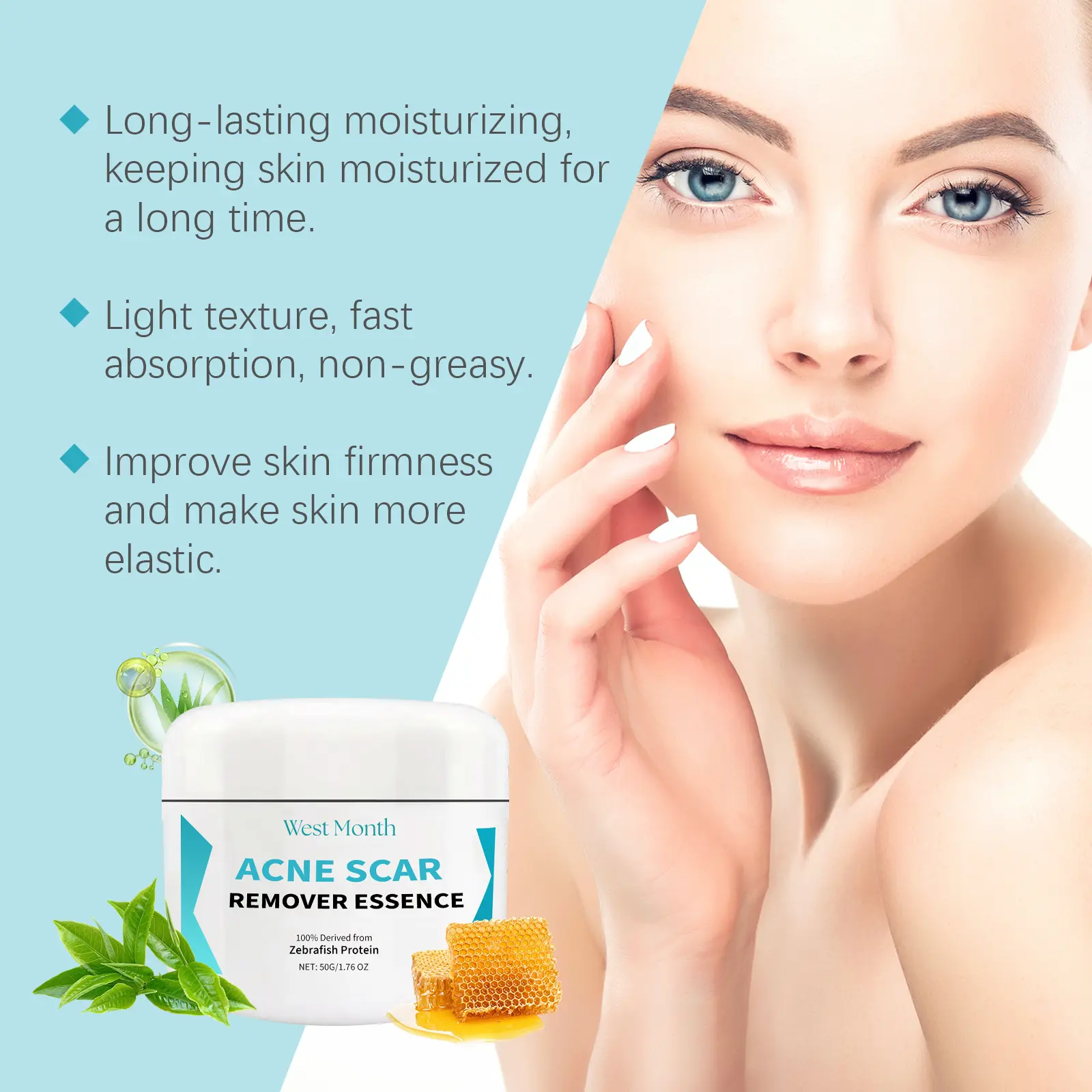 Skin Repair Moisturizer for Acne-Prone Skin with Honey & Collagen - West&Month 8 skin repair moisturizer acne moisturize smooth West Month 498 7631