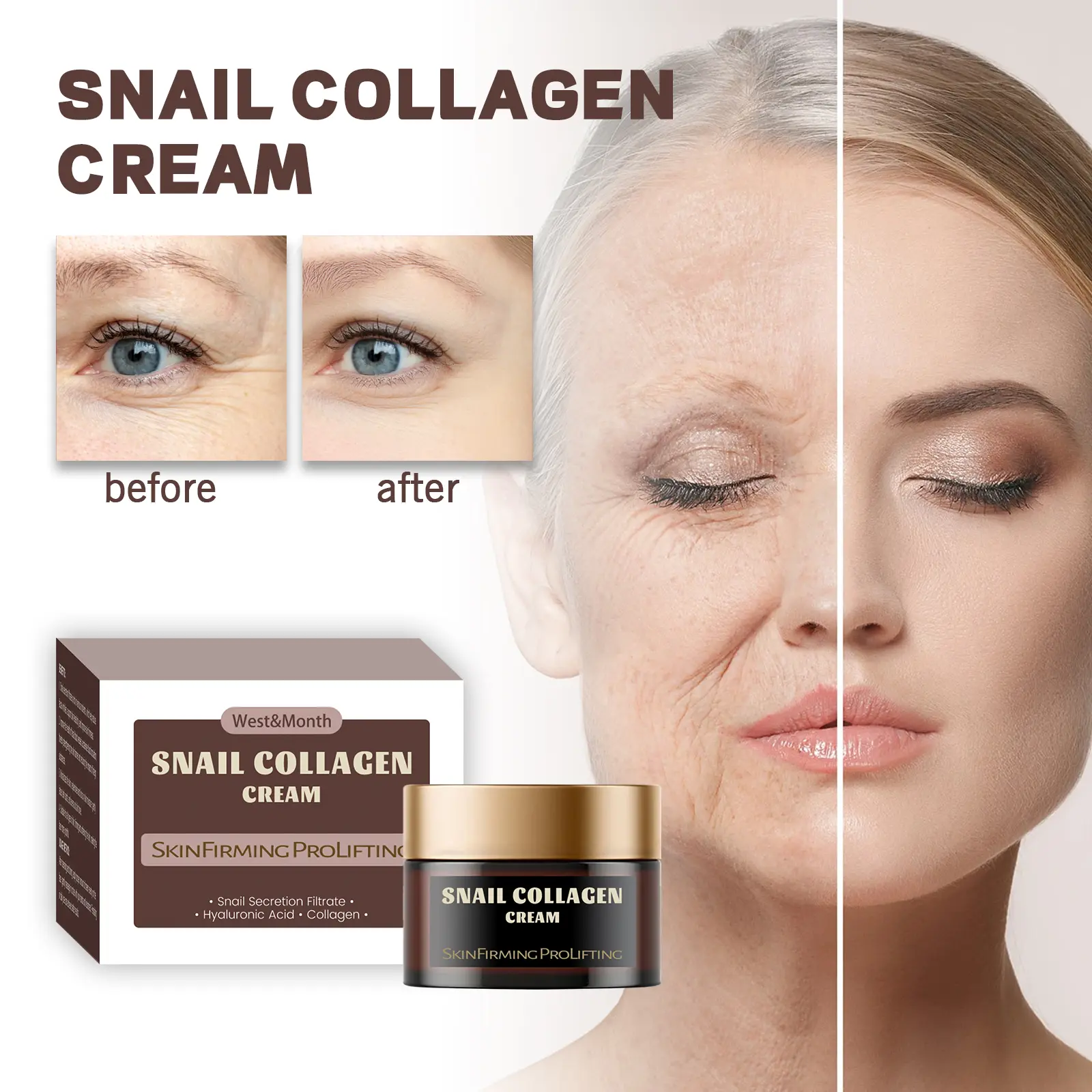 Snail Firming Collagen Cream for Fine Lines & Hydration - West&Month 2 snail collagen cream lighten lines tighten skin West Month 091 2251