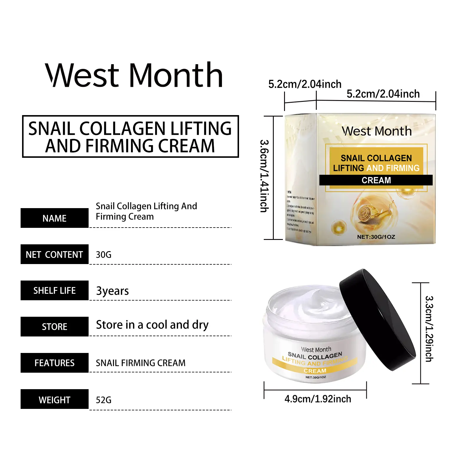 Snail Collagen Cream for Hydrating & Lifting - West&Month 1 snail collagen lifting cream hydrating repair West Month 215 3809