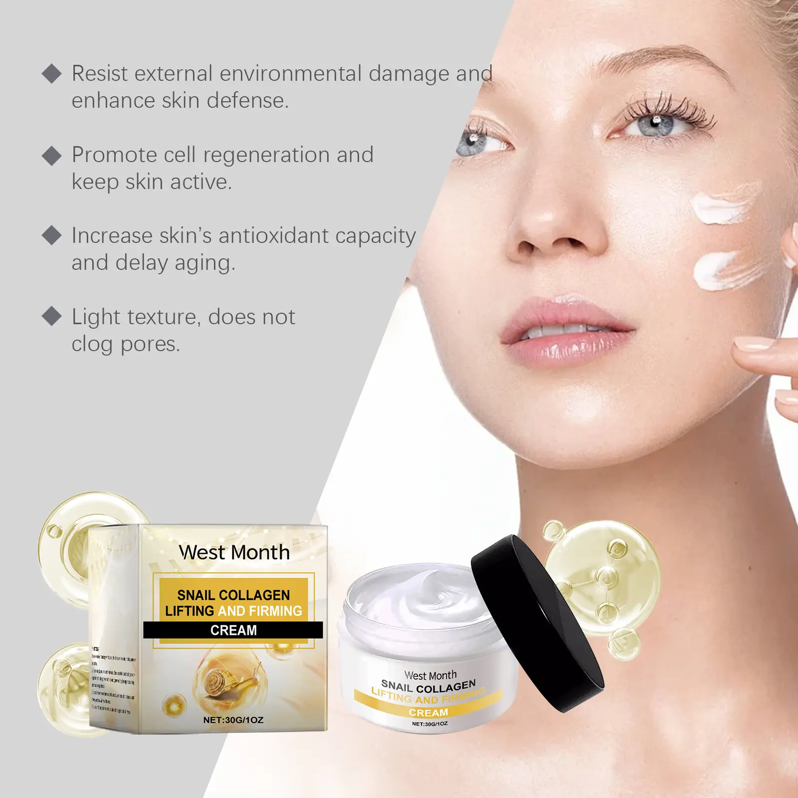 Snail Collagen Cream for Hydrating & Lifting - West&Month 8 snail collagen lifting cream hydrating repair West Month 215 3816