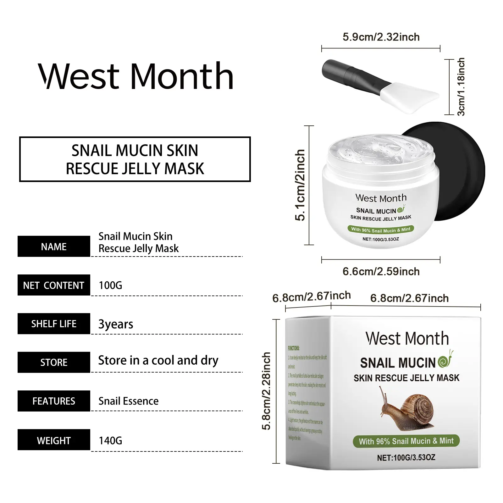 Snail Jelly Mask for Hydration & Skin Refinement - West&Month 1 snail jelly mask repair blemishes moisturize West Month 250 4263
