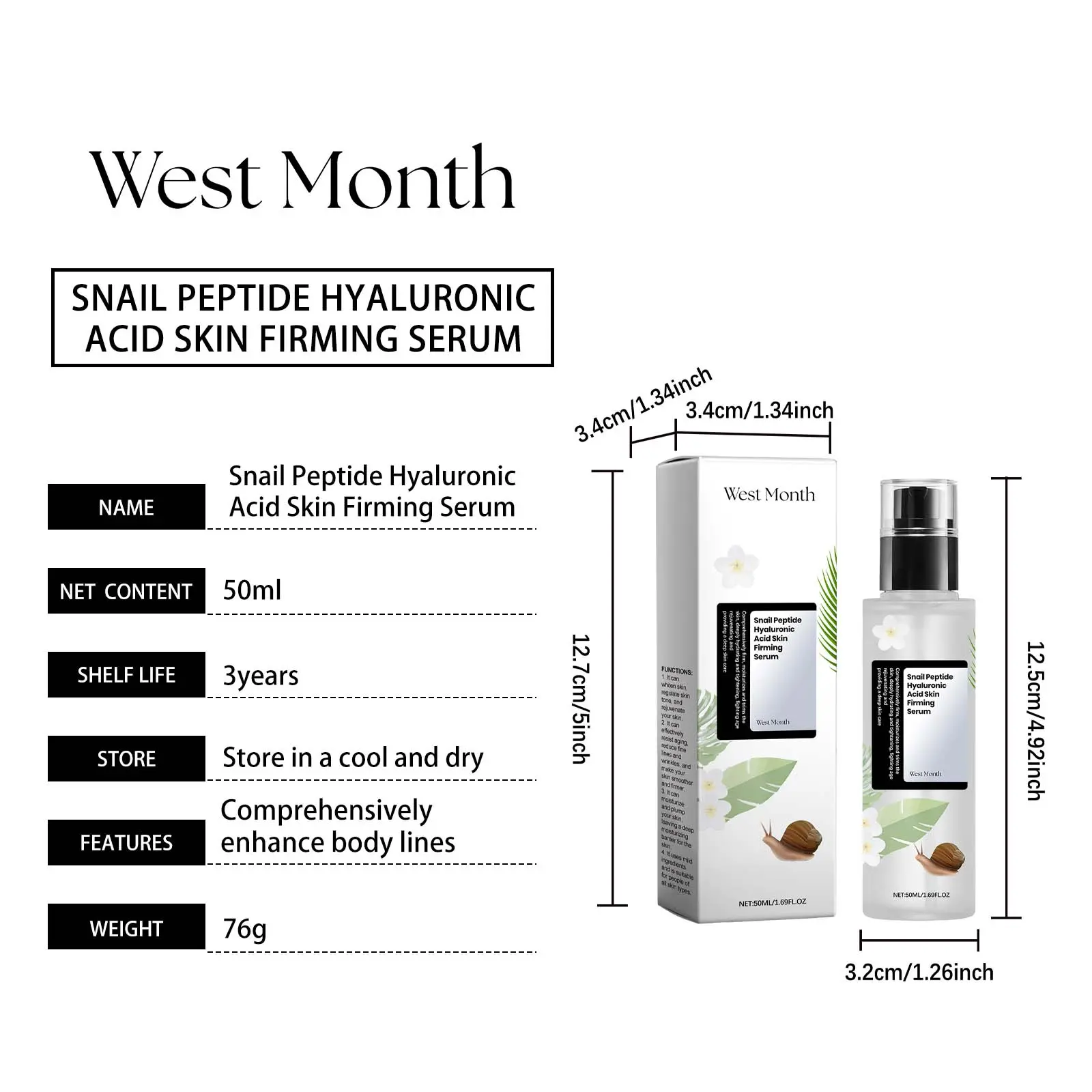Snail Peptide Hyaluronic Acid Firming & Moisturizing Serum - West&Month 1 snail peptide serum moisturize tighten smooth lines West Month 490 7504