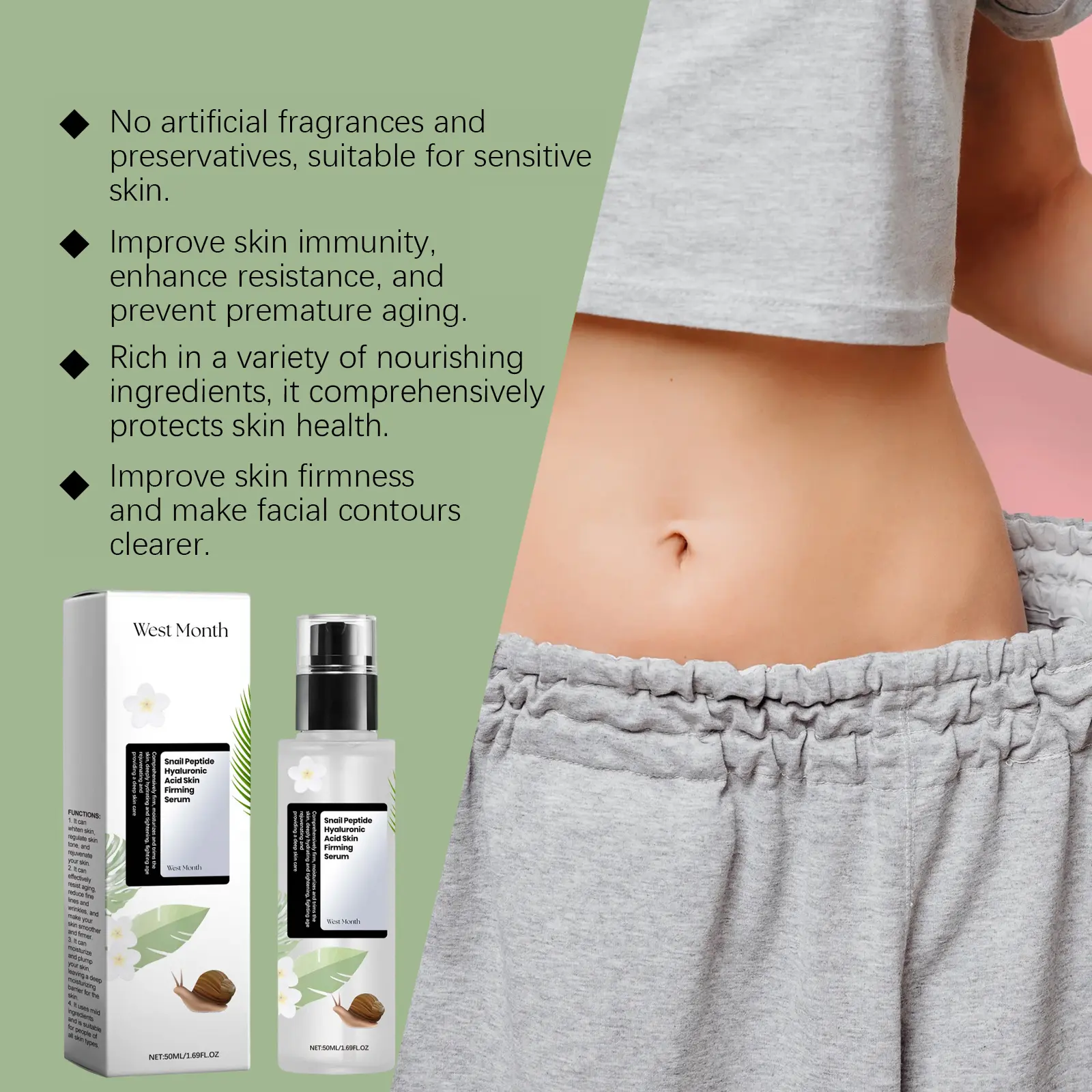 Snail Peptide Hyaluronic Acid Firming & Moisturizing Serum - West&Month 8 snail peptide serum moisturize tighten smooth lines West Month 490 7511