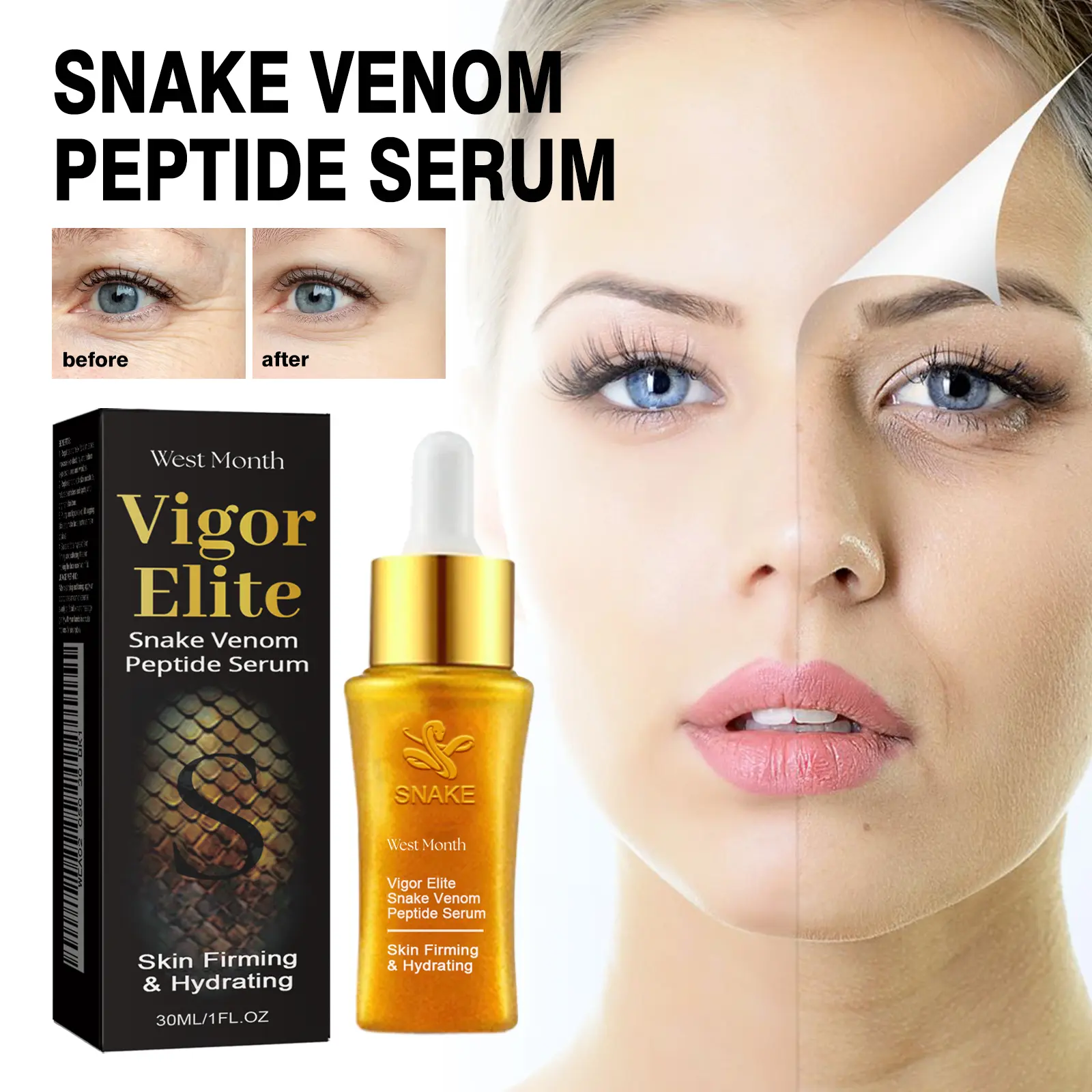 Snake Venom Peptide Essence Anti-Wrinkle & Firming Serum - West&Month 2 snake venom essence reduce lines firm hydrate West Month 638 9257