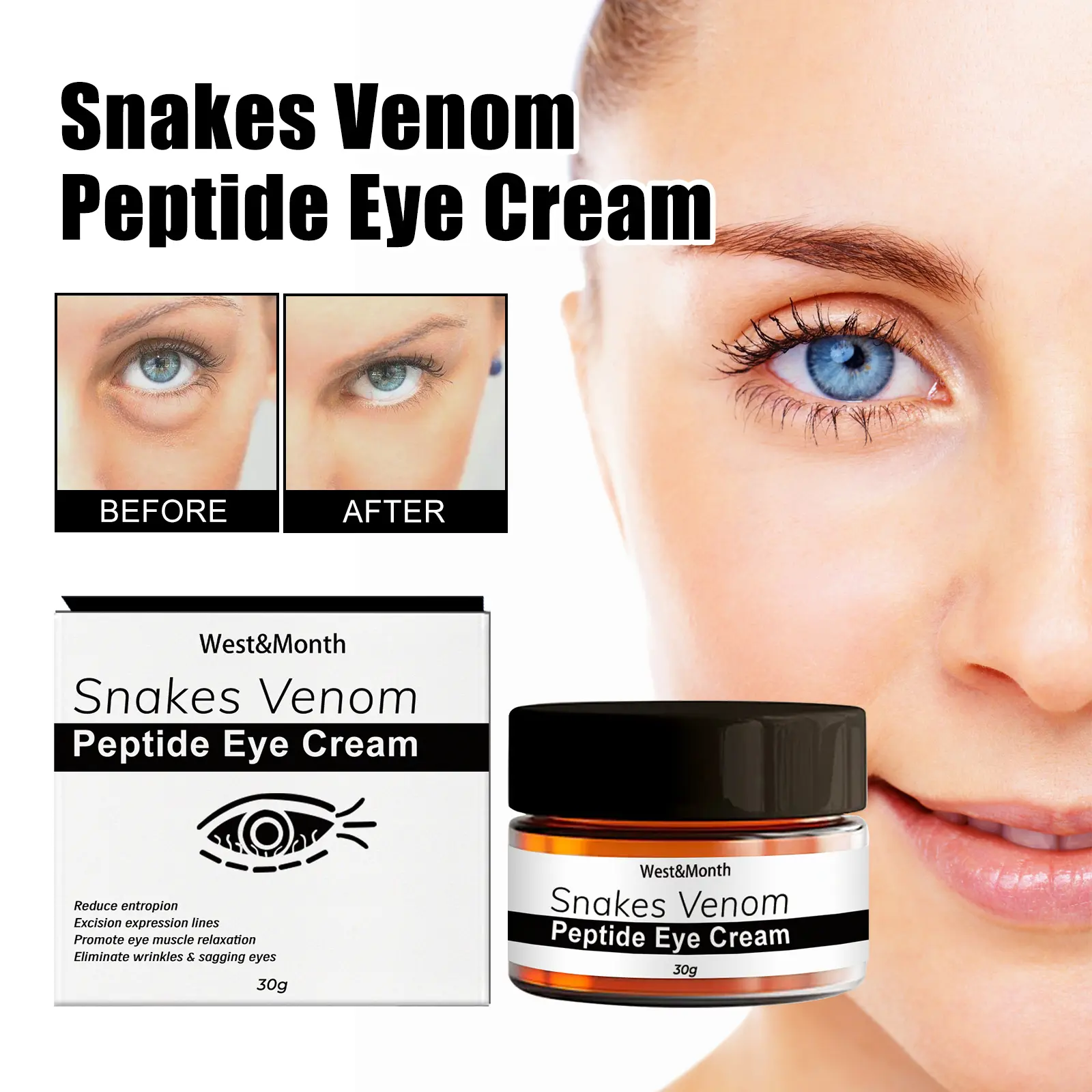 Snake Venom Peptide Eye Cream for Fine Lines & Hydration - West&Month 1 snake venom eye cream nourish reduce lines West Month 273 4531