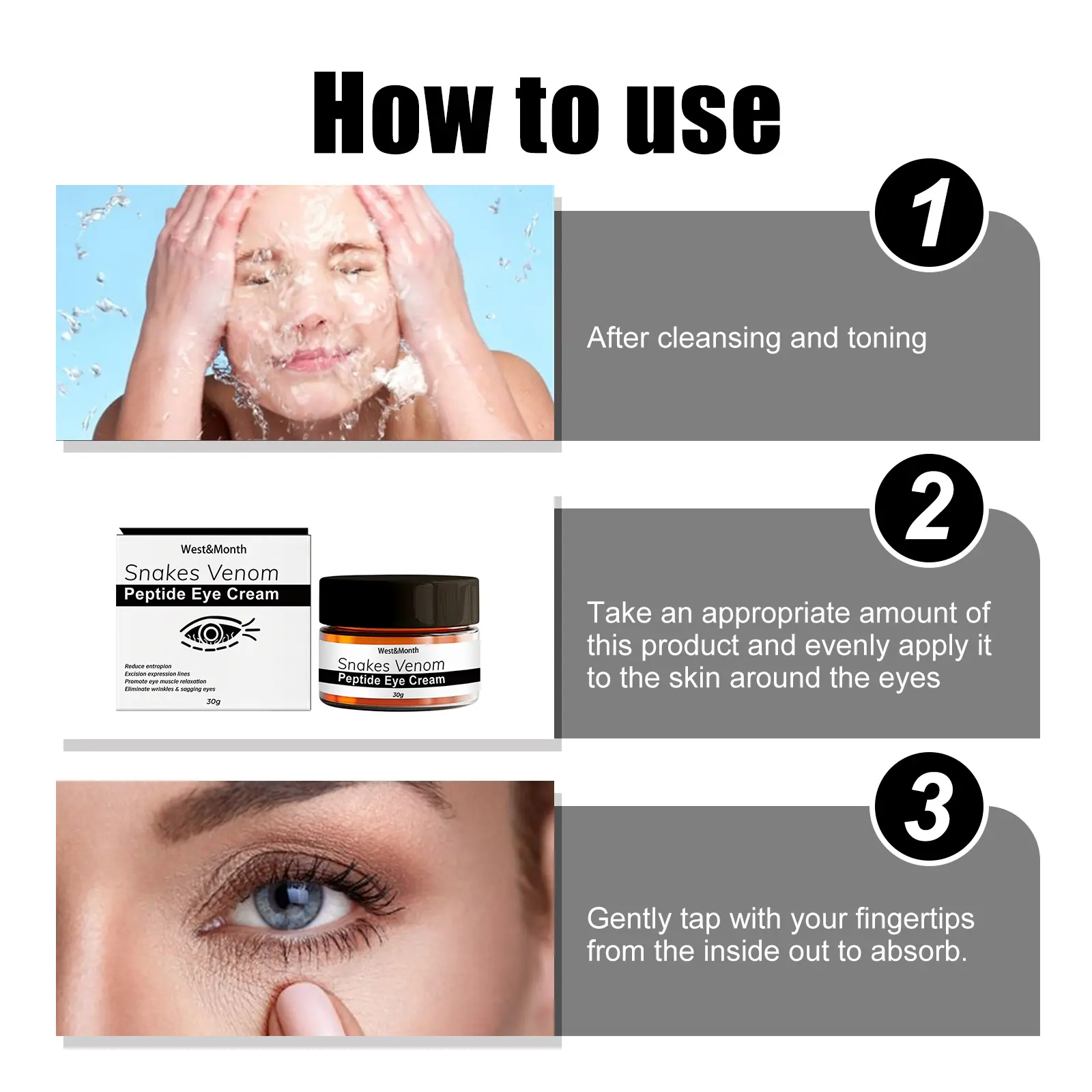 Snake Venom Peptide Eye Cream for Fine Lines & Hydration - West&Month 3 snake venom eye cream nourish reduce lines West Month 273 4532