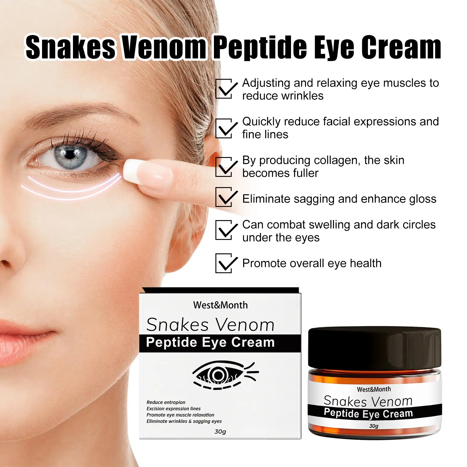 Snake Venom Peptide Eye Cream for Fine Lines & Hydration - West&Month 4 snake venom eye cream nourish reduce lines West Month 273 4533