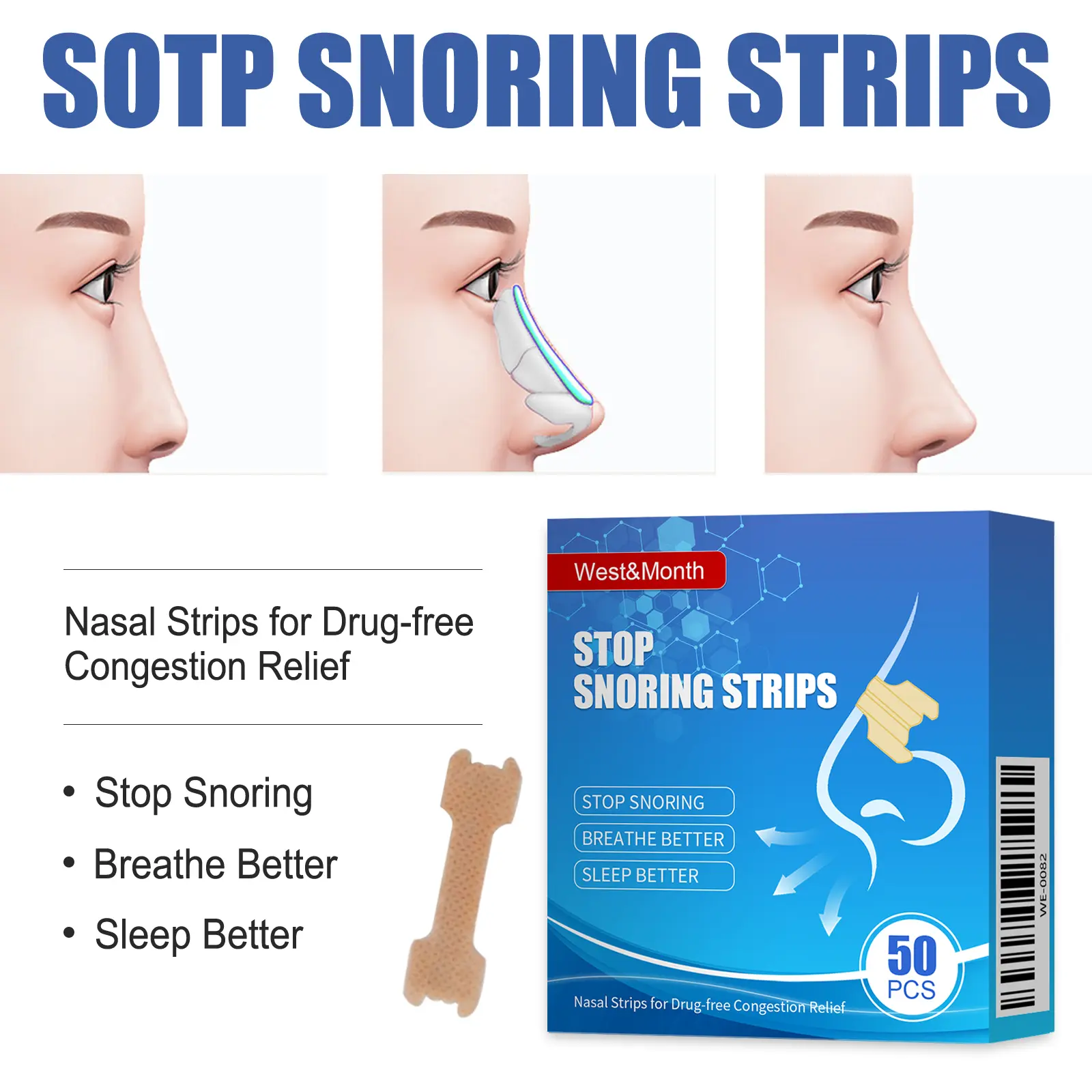 Anti-Snoring Nasal Strips for Clearer Breathing - West&Month 5 stop snoring strips anti snoring West Month 002 1132