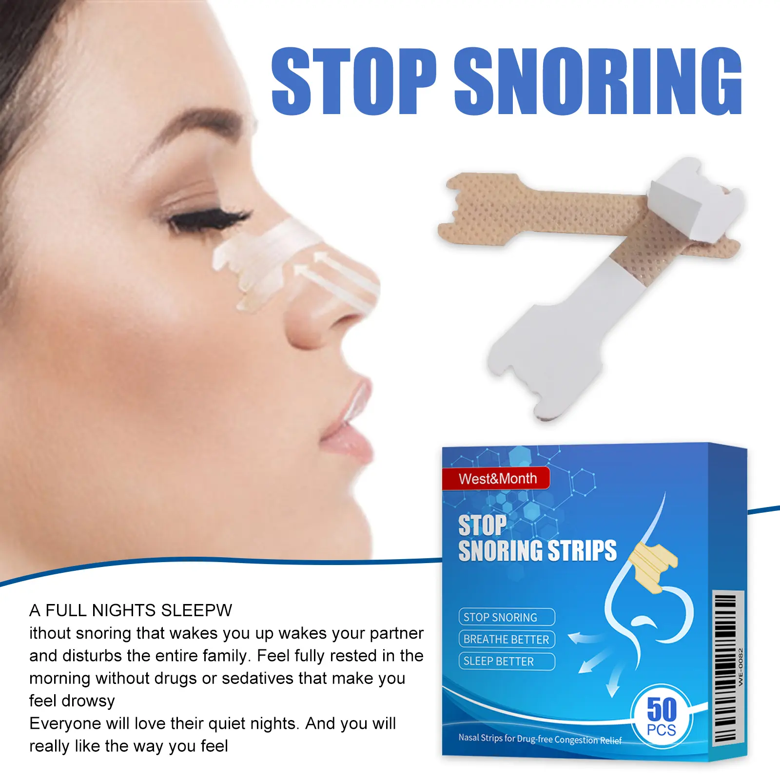 Anti-Snoring Nasal Strips for Clearer Breathing - West&Month 4 stop snoring strips anti snoring West Month 002 1133