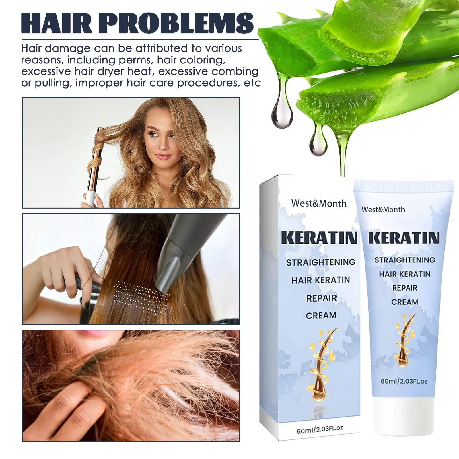 Keratin Repair Cream Moisturizing Hair Mask Treatment - West&Month 6 straightening keratin cream repair silky West Month 234 4057