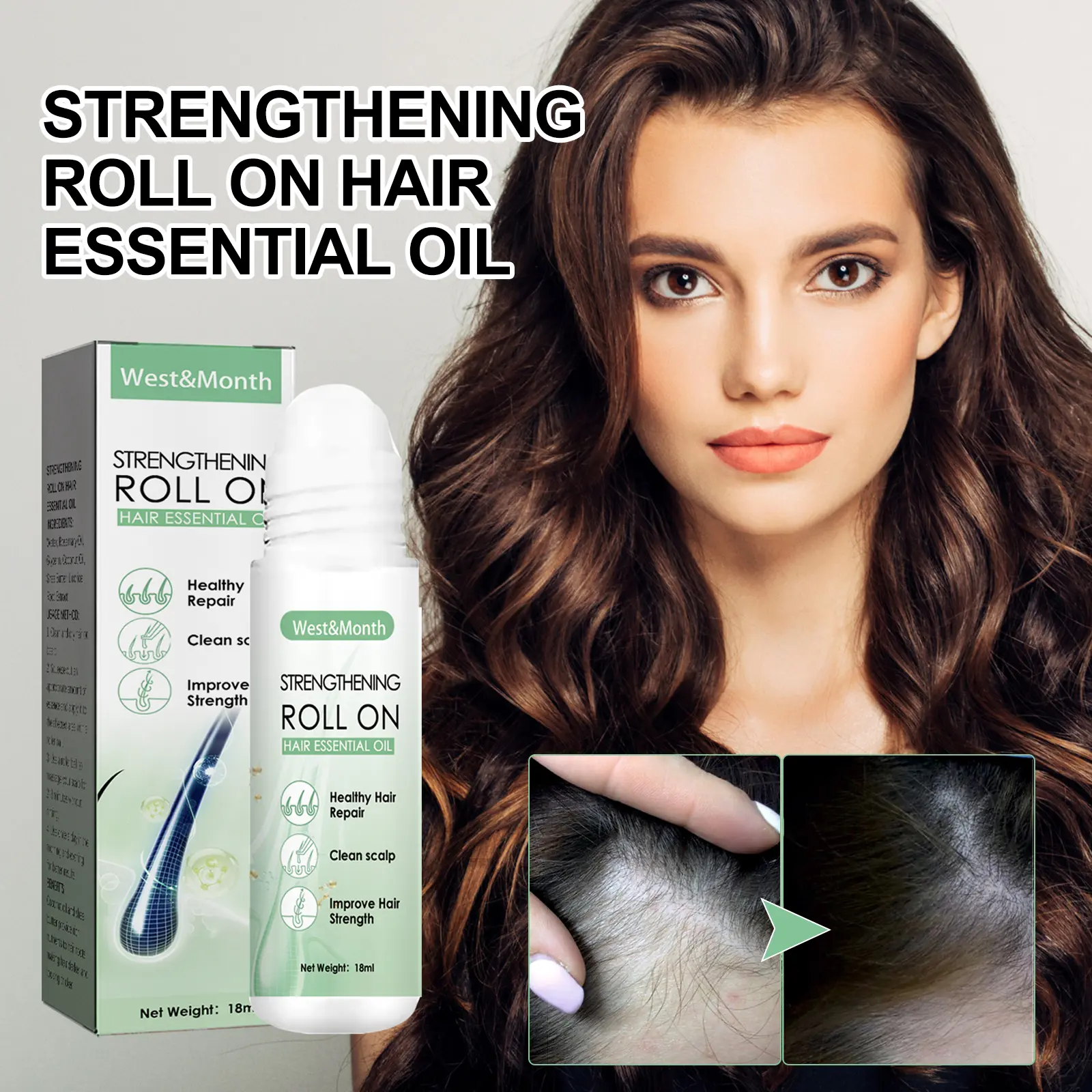 Strengthening Hair Oil for Scalp Massage & Moisturizing - West&Month 2 strengthening hair oil roll on thicken roots West Month 211 3752