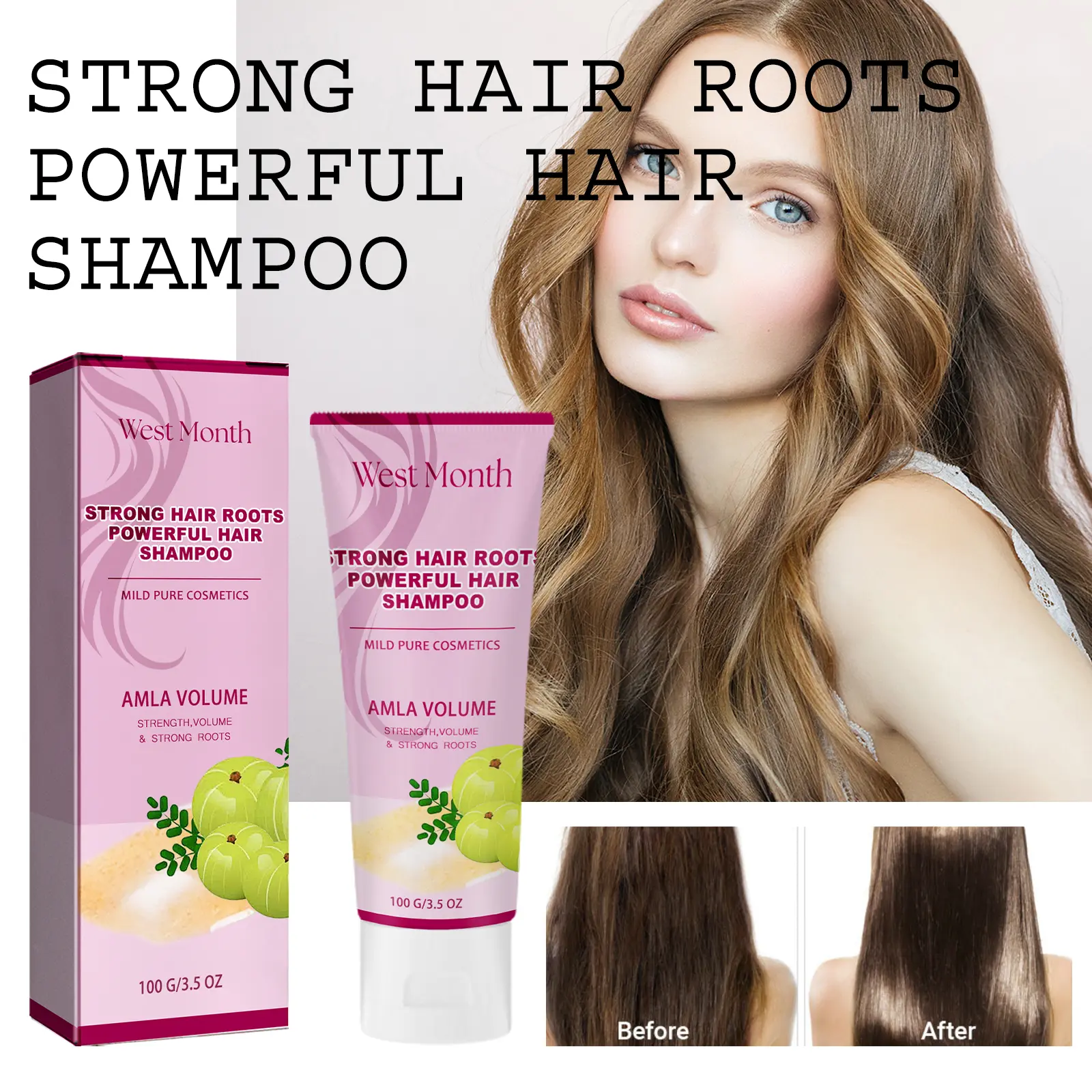 Dry Hair Repair Shampoo for Strong Roots & Nourishment - West&Month 2 strong hair shampoo nourish moisturize repair West Month 393 6145