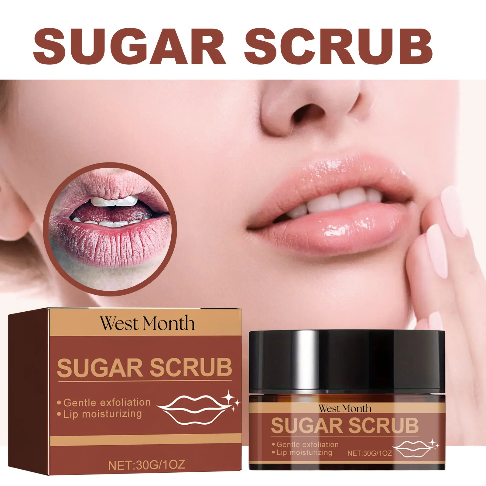 Sugar Scrub for Lips - Hydrating Exfoliating Care Cream by West&Month 2 sugar scrub fade lip lines cure peeling West Month 326 5213