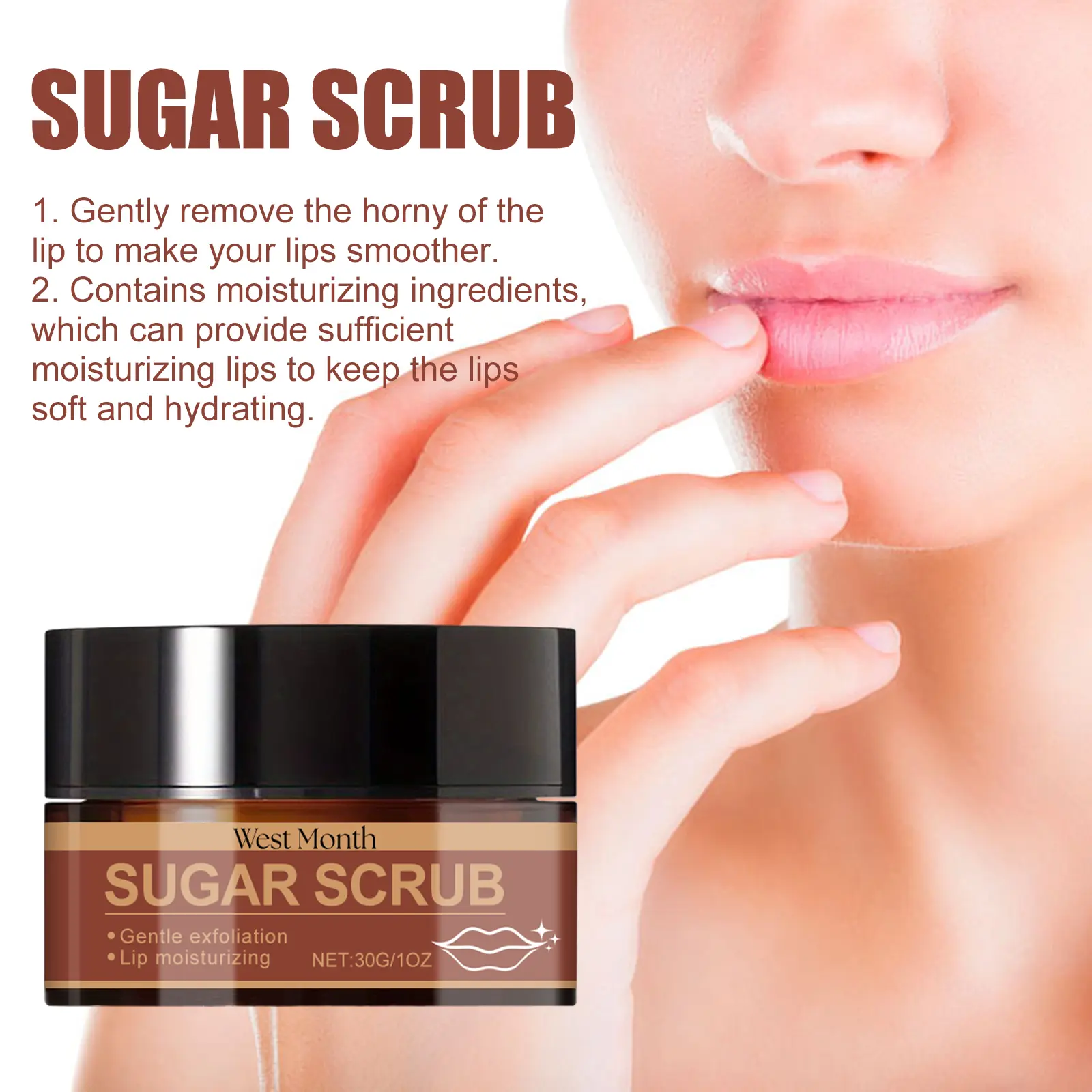 Sugar Scrub for Lips - Hydrating Exfoliating Care Cream by West&Month 5 sugar scrub fade lip lines cure peeling West Month 326 5216