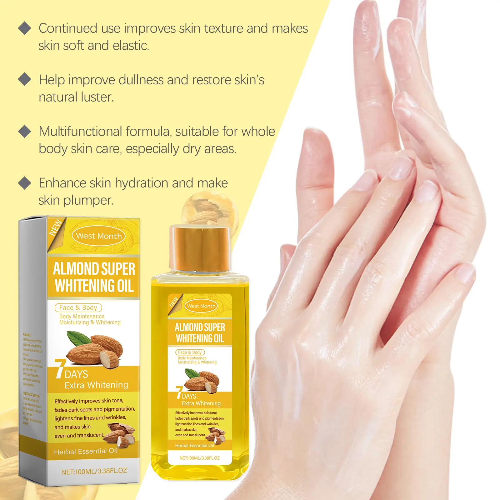 Sweet Almond Body Oil for Skin Brightening and Moisture - West&Month 7 sweet almond body oil brightening moisturizing West Month 061 1868