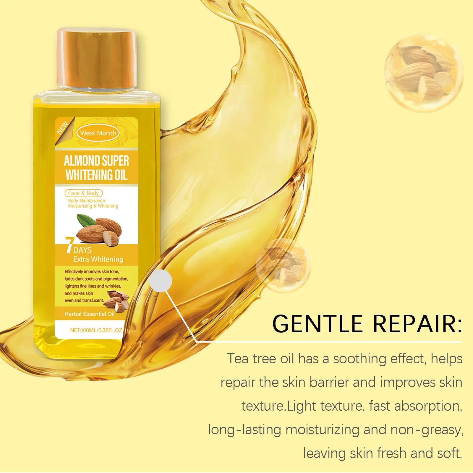Sweet Almond Body Oil for Skin Brightening and Moisture - West&Month 8 sweet almond body oil brightening moisturizing West Month 061 1869
