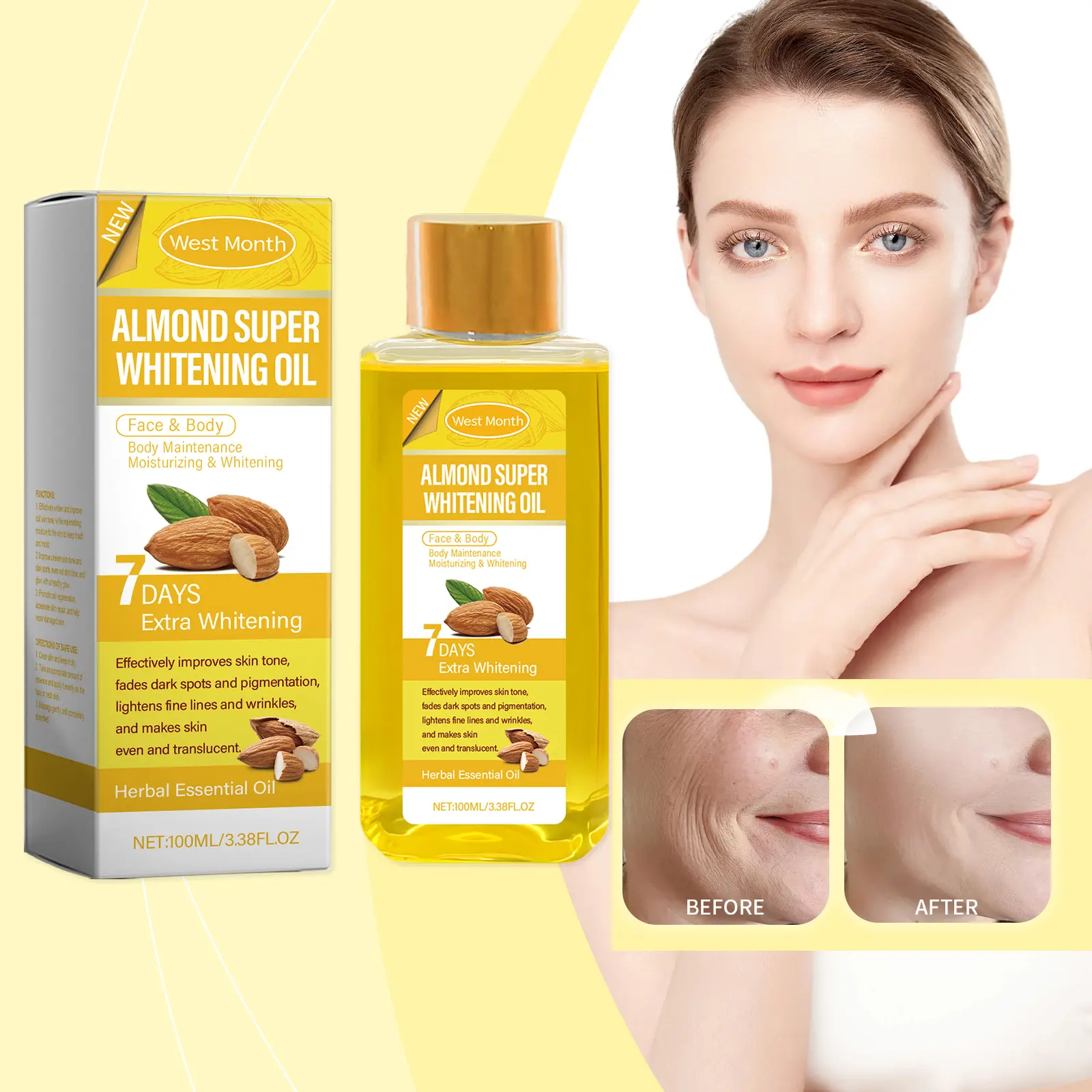 Sweet Almond Body Oil for Skin Brightening and Moisture - West&Month 2 sweet almond body oil brightening moisturizing West Month 061 1873