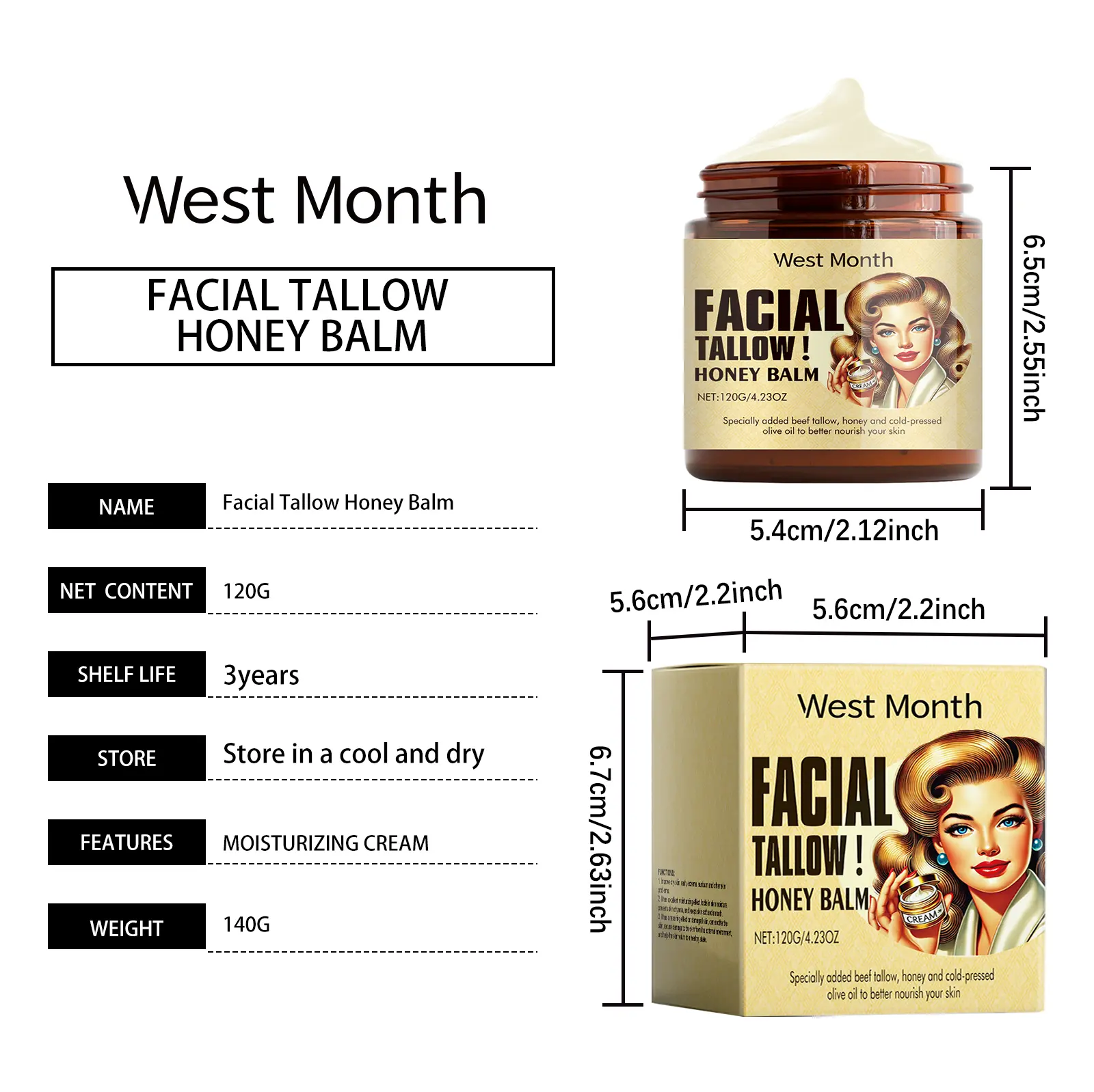 Tallow Honey Moisturizer Hydrating & Soothing Cream - West 1 tallow honey moisturizer hydrating soothing West Month 006 1178