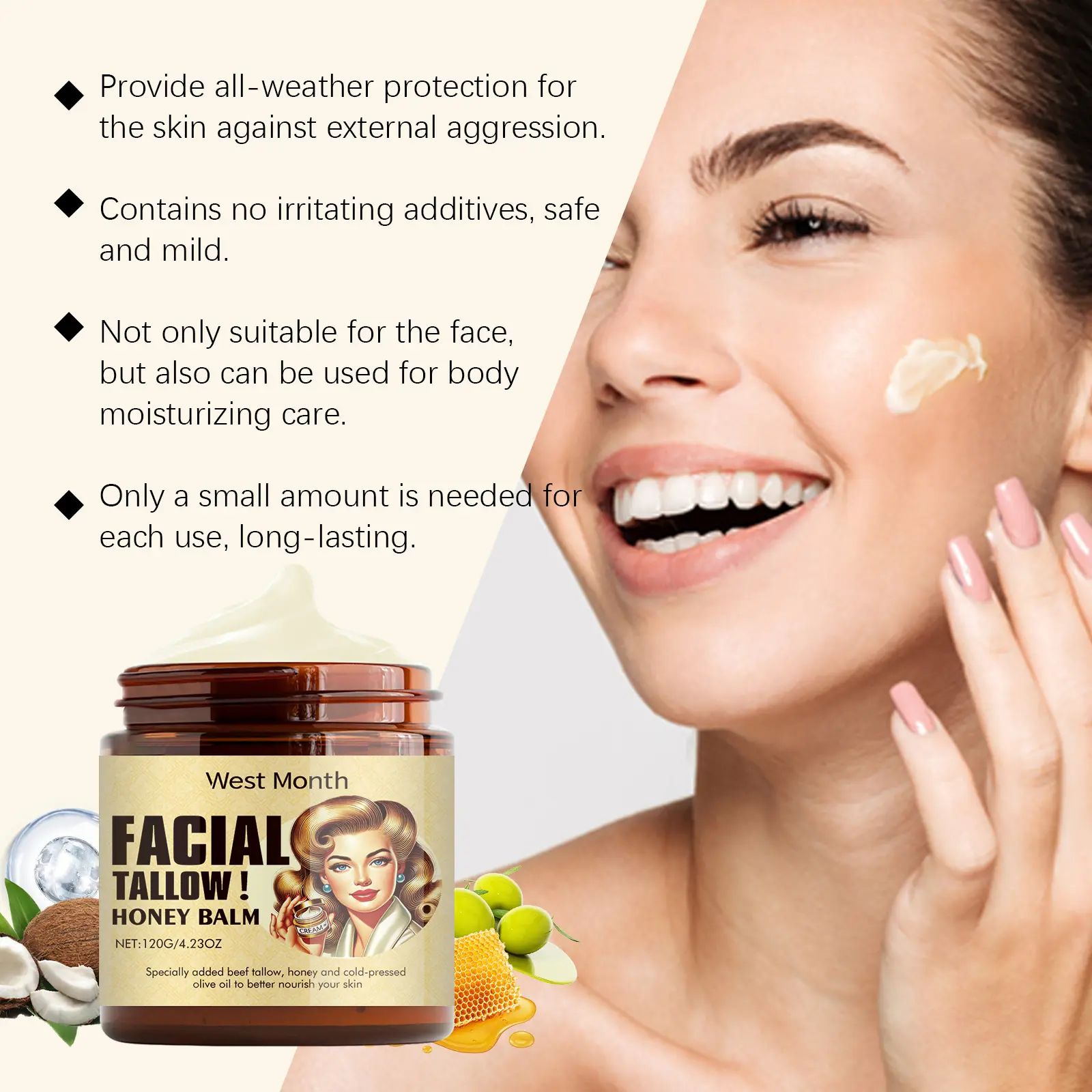 Tallow Honey Moisturizer Hydrating & Soothing Cream - West 5 tallow honey moisturizer hydrating soothing West Month 006 1182