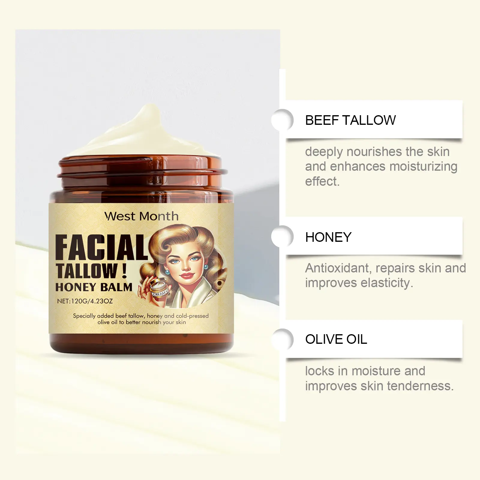 Tallow Honey Moisturizer Hydrating & Soothing Cream - West 8 tallow honey moisturizer hydrating soothing West Month 006 1185