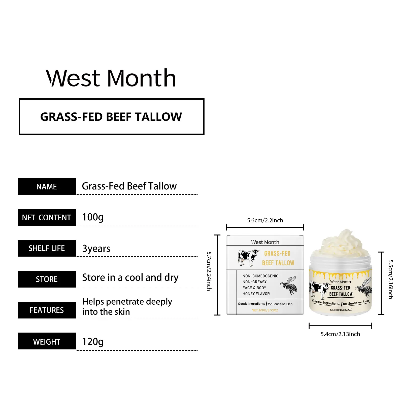 Tallow Moisturizer Gentle Moisture Lock for Face & Body West&Month 1 tallow moisturizer gentle moisture lock West Month 154 3042