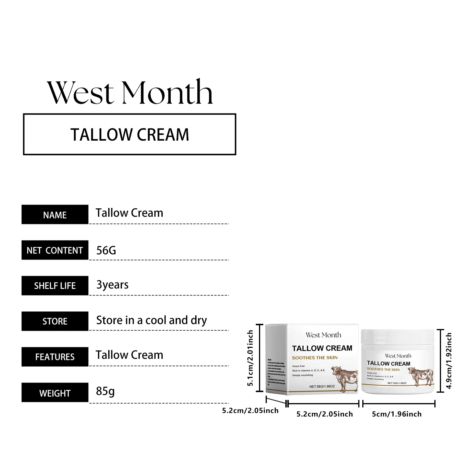 Tallow Moisturizer with Vitamin K2 and Retinol - West&Month 1 tallow moisturizer nourish moisturize skin West Month 522 7972