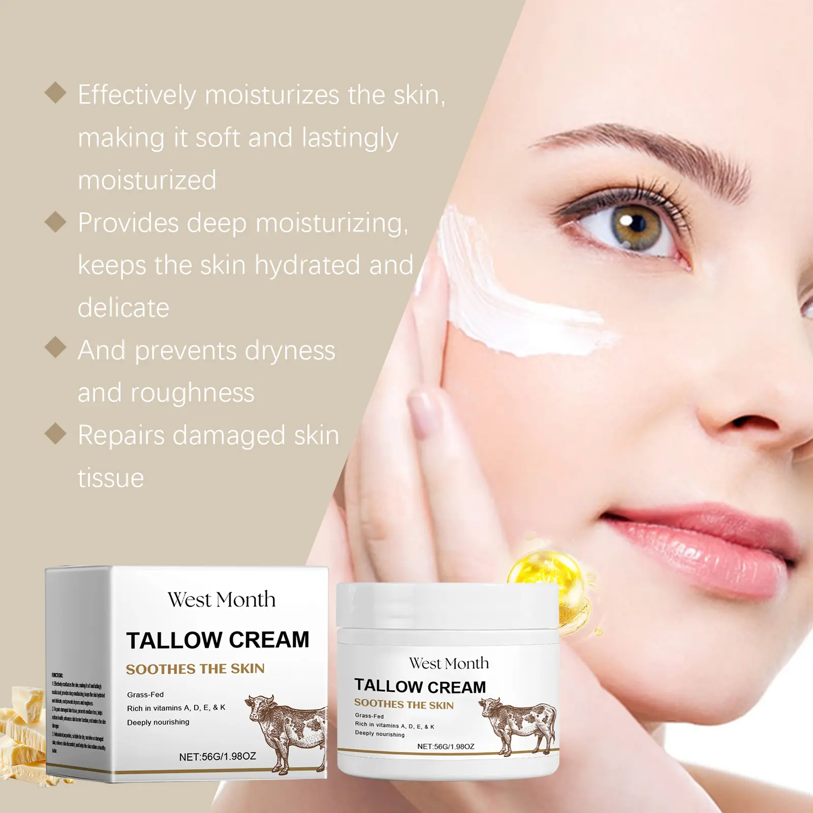Tallow Moisturizer with Vitamin K2 and Retinol - West&Month 5 tallow moisturizer nourish moisturize skin West Month 522 7976