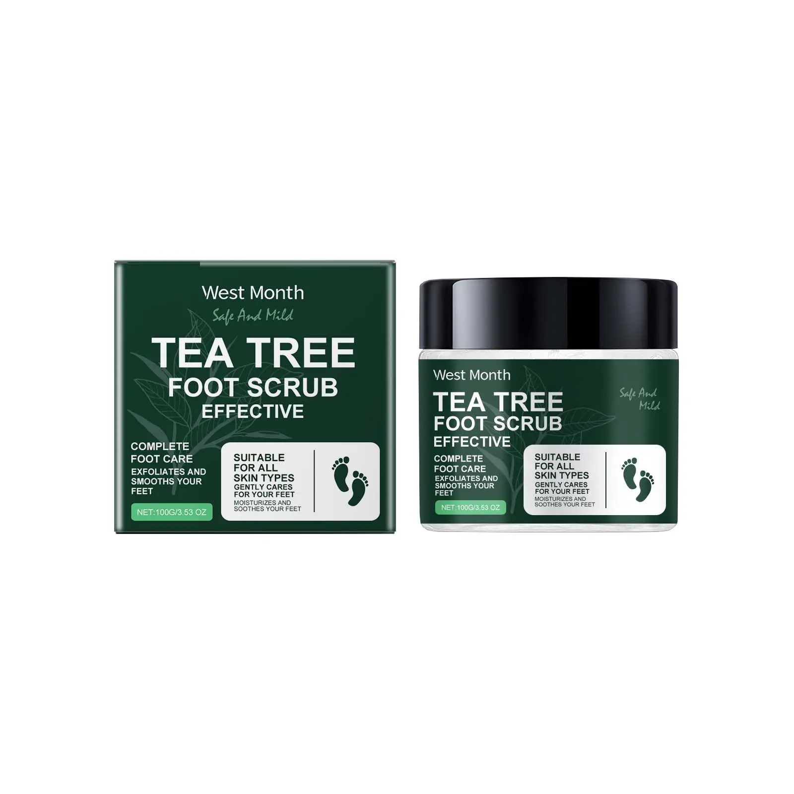 West&Month Tea Tree Foot Scrub Review: My Honest Experience 1 West&Month Tea Tree Foot Scrub jar on bathroom counter