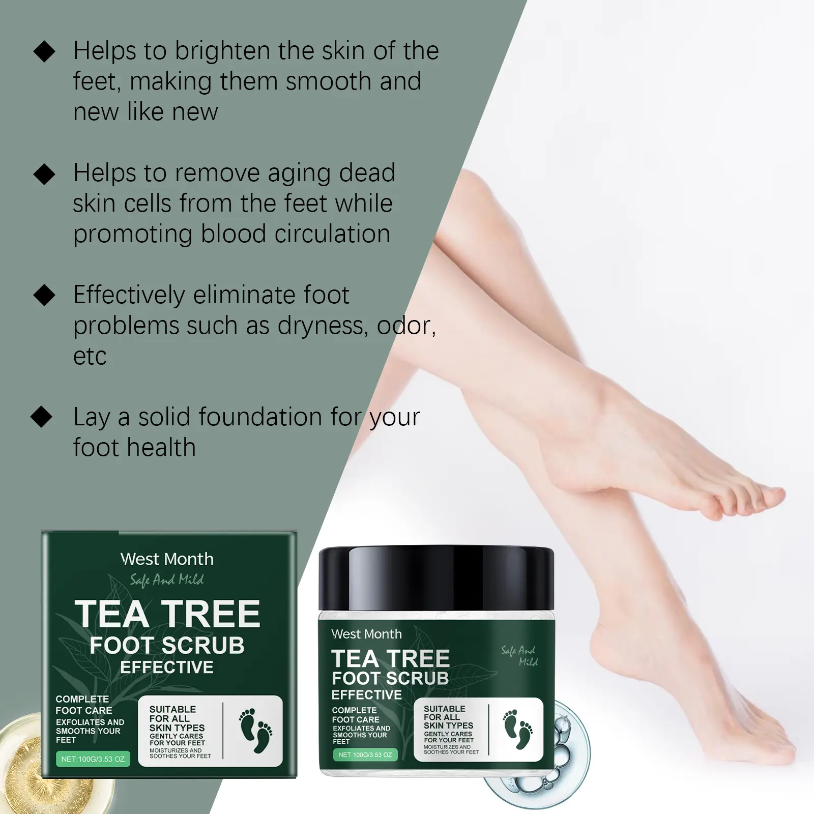 West&Month Tea Tree Foot Scrub for Callus Softening & Smooth Skin 8 tea tree foot scrub soften horny tender West Month 111 2508