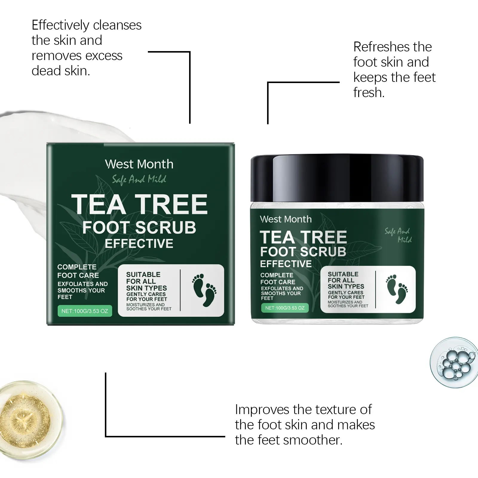 West&Month Tea Tree Foot Scrub for Callus Softening & Smooth Skin 7 tea tree foot scrub soften horny tender West Month 111 2514