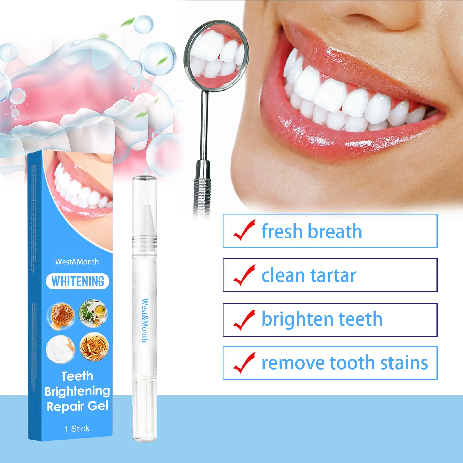 West&Month Teeth Whitening Gel Pen for Rapid Stain Removal 5 teeth brightening gel oral care clean white West Month 386 6050