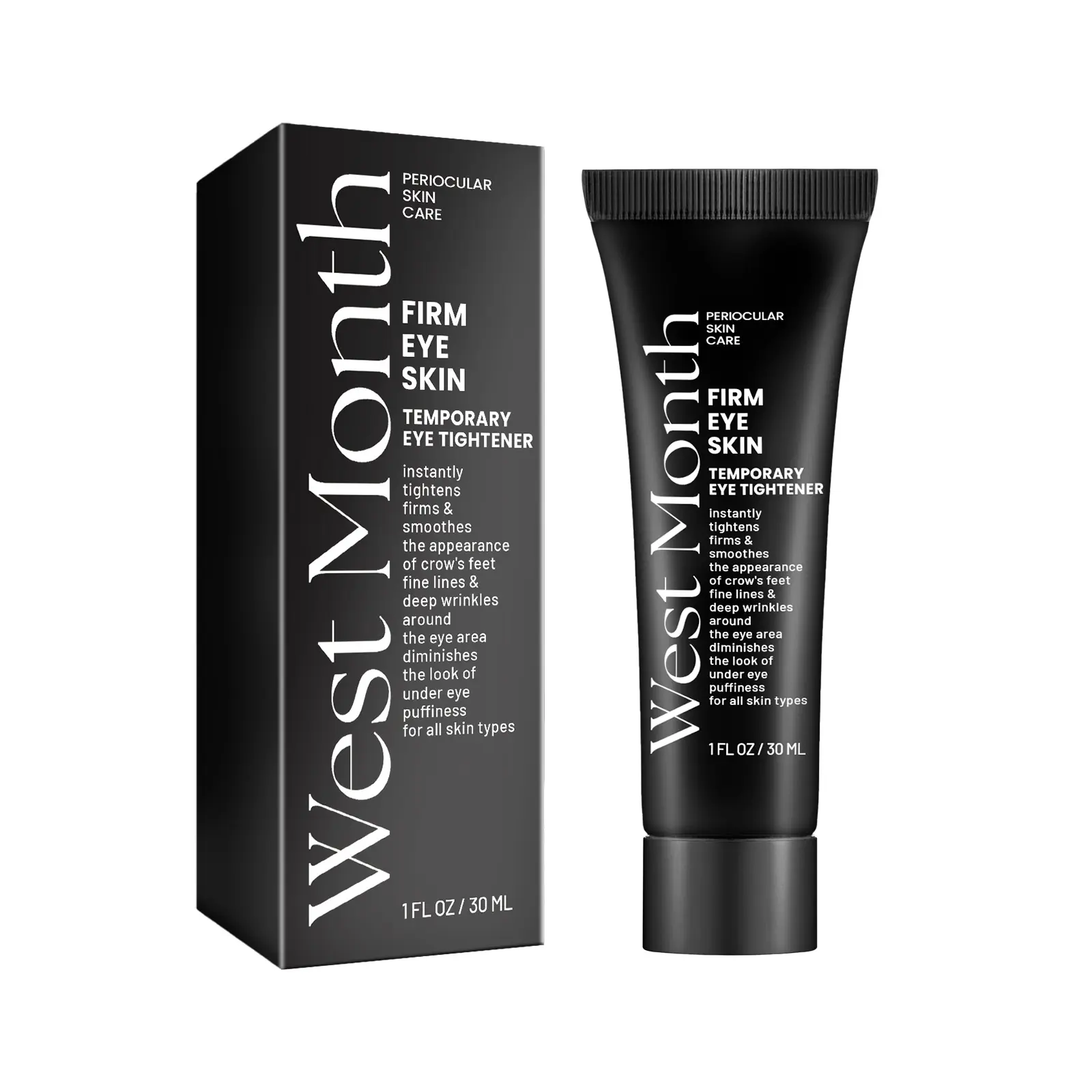 West&Month Eye Tightener Review: Honest Thoughts After 4 Weeks 1 West&Month Eye Tightener tube and packaging on a bathroom counter