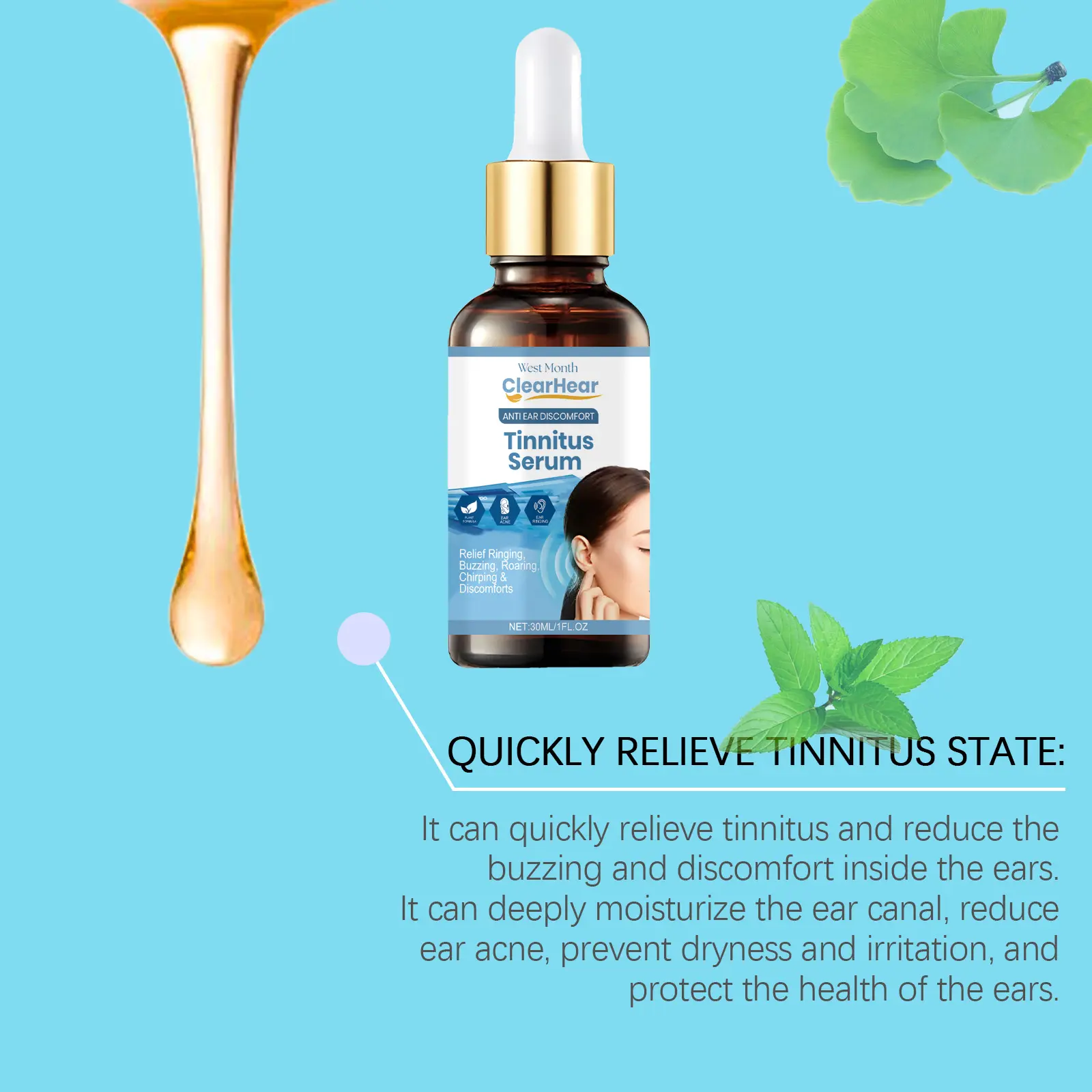 Tinnitus Serum Drops for Ear Itching and Acne - West&Month 6 tinnitus serum cochlear care repair itching West Month 115 2565