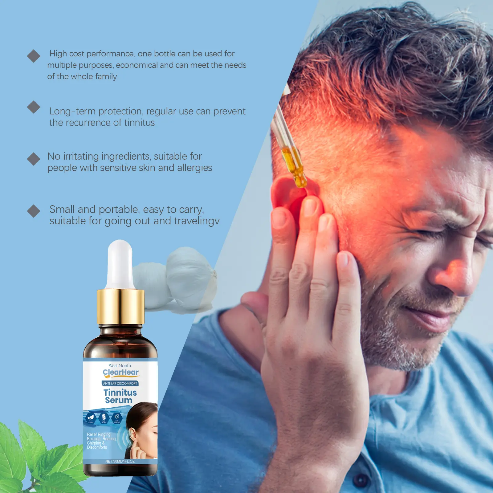 Tinnitus Serum Drops for Ear Itching and Acne - West&Month 8 tinnitus serum cochlear care repair itching West Month 115 2567
