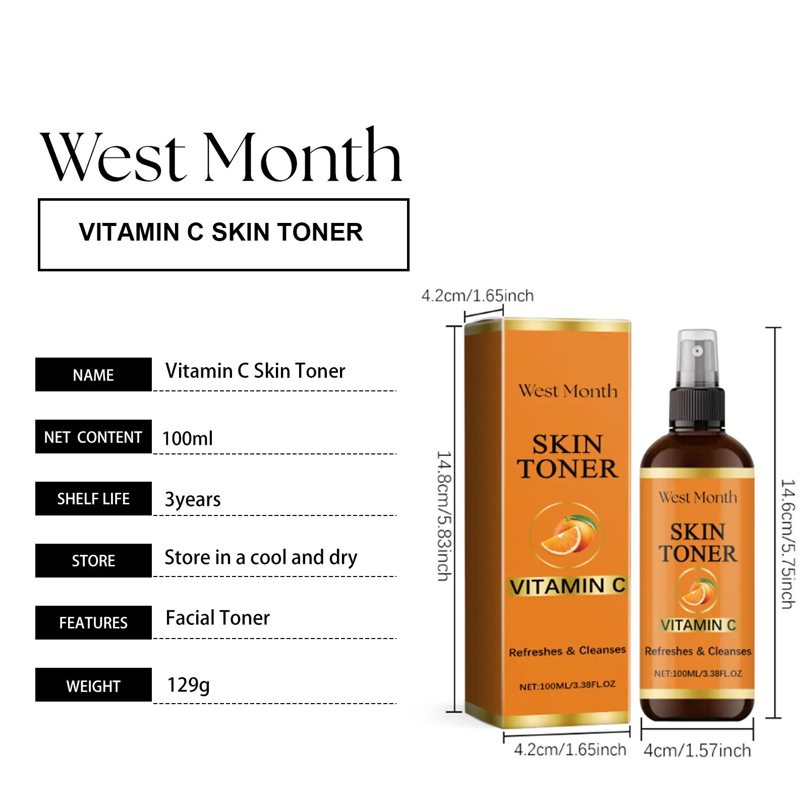 Hydrating Brightening Toner Spray with Vitamin C - West&Month 1 toner spray hydrate moisturize brighten West Month 596 8813