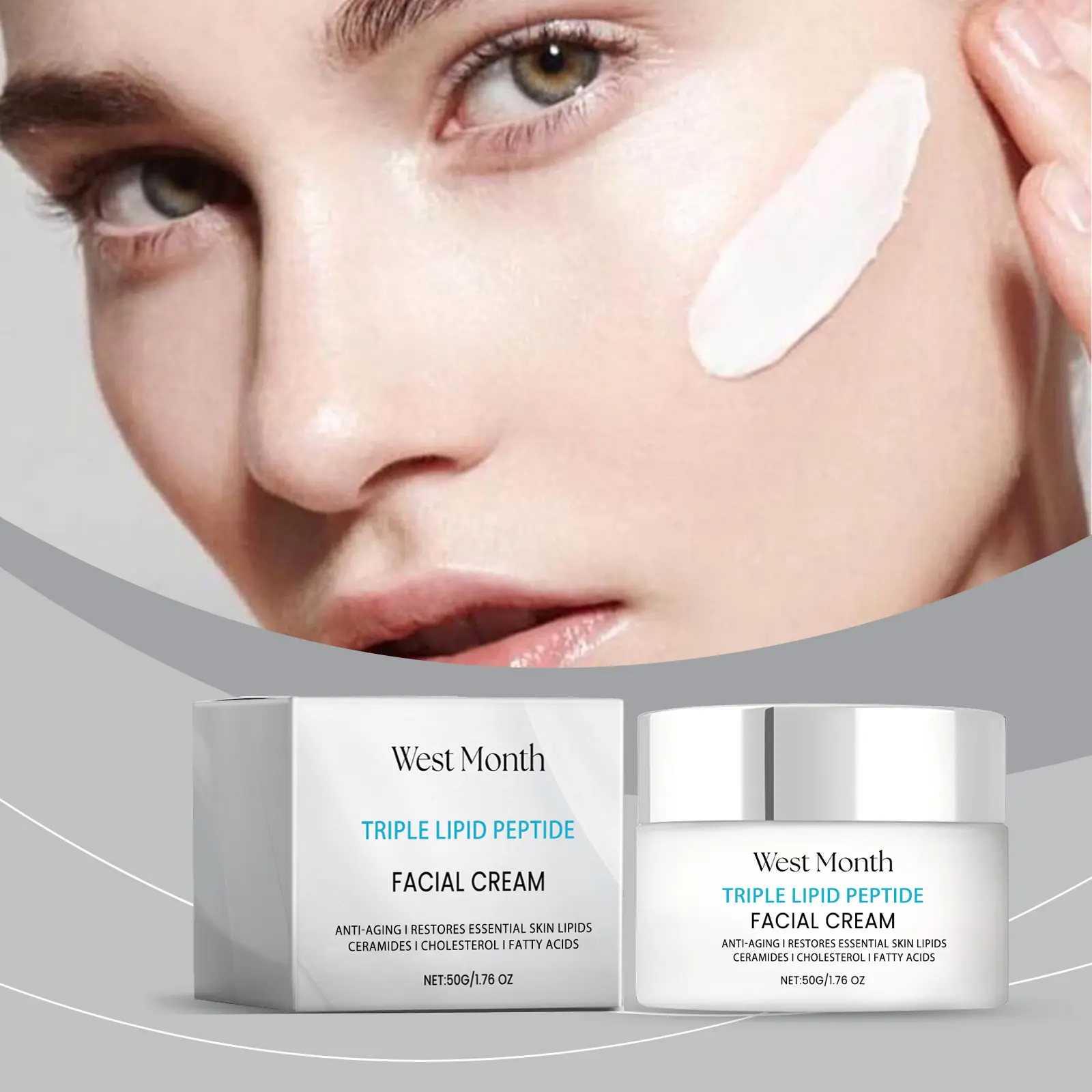 Triple Peptide Face Cream Firming & Hydrating - West&Month 2 triple peptide cream moisturize firm hydrate refresh West Month 462 7093