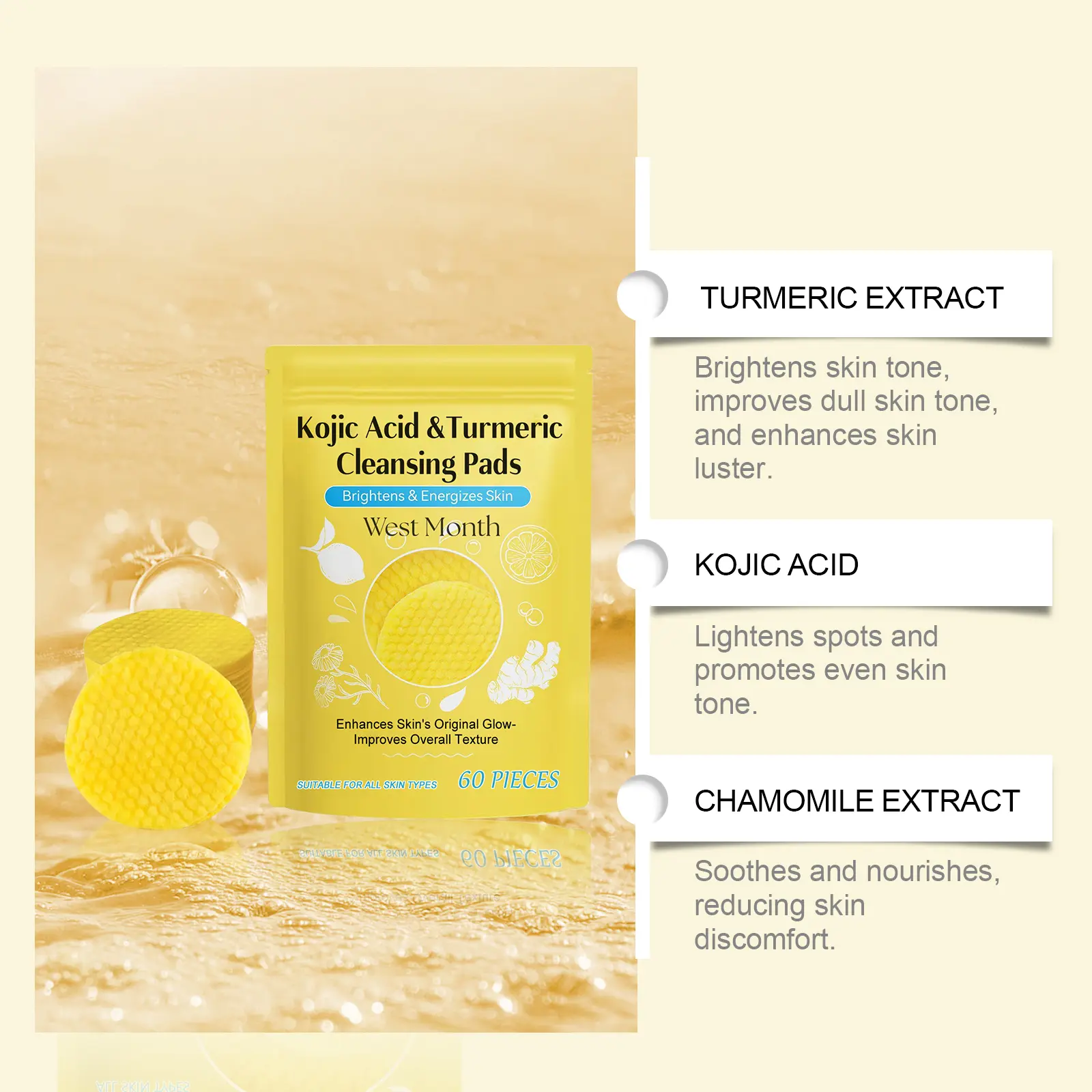 Turmeric Acid Cleansing Pad for Brightening & Moisturizing - West&Month 5 turmeric acid pad brighten clean moisturize West Month 189 3485