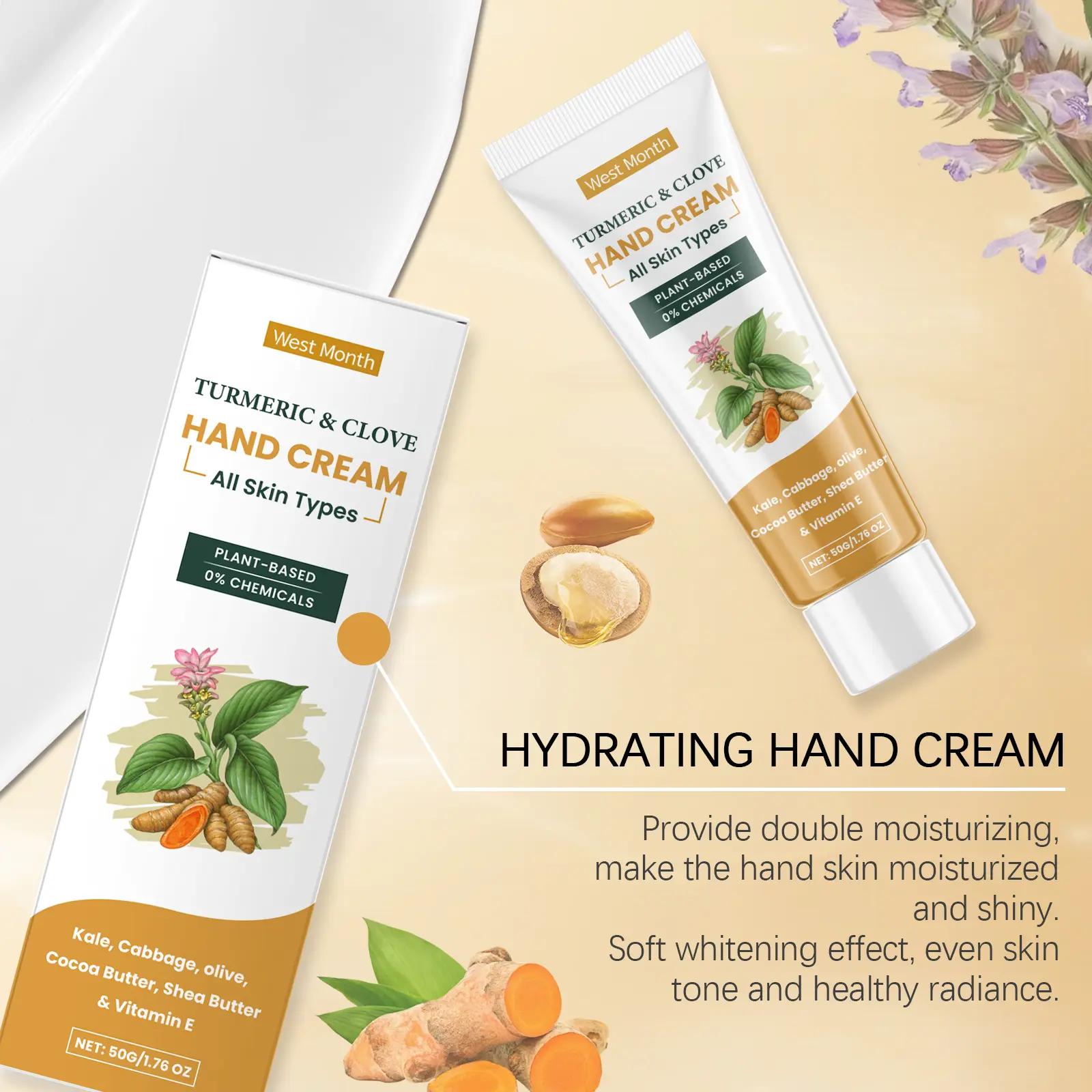 Turmeric Clove Oil Hand Cream Moisturizing & Hydrating West&Month 8 turmeric clove hand cream moisturize hydrate dry West Month 155 3059
