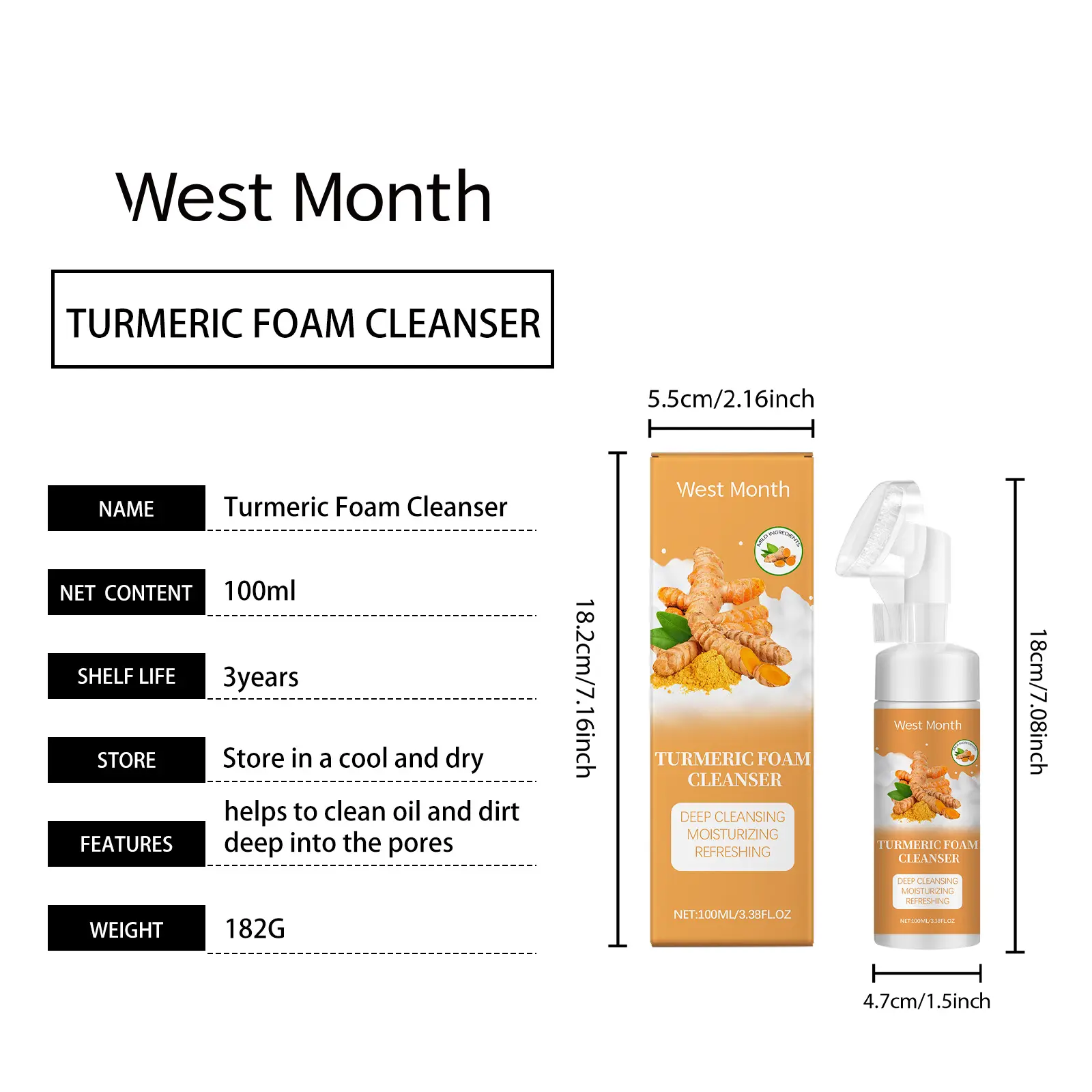 Turmeric Foam Cleanser for Deep Pore Cleansing and Moisturizing - West&Month 1 turmeric foam cleanser gentle clean moisturize West Month 263 4406