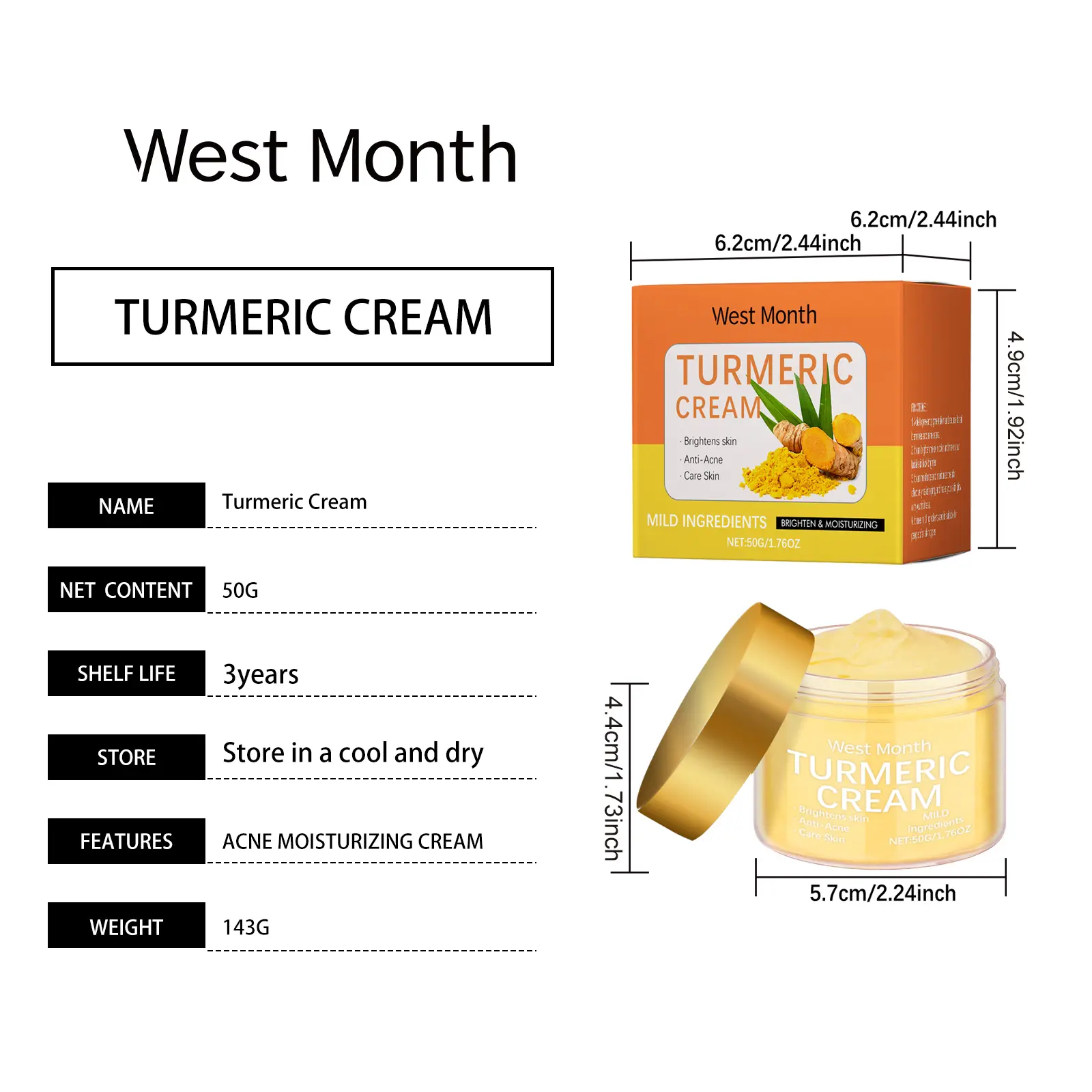 Turmeric Face Cream for Brightening & Hydration - West&Month 1 turmeric moisturizing brightening face cream West Month 003 1143